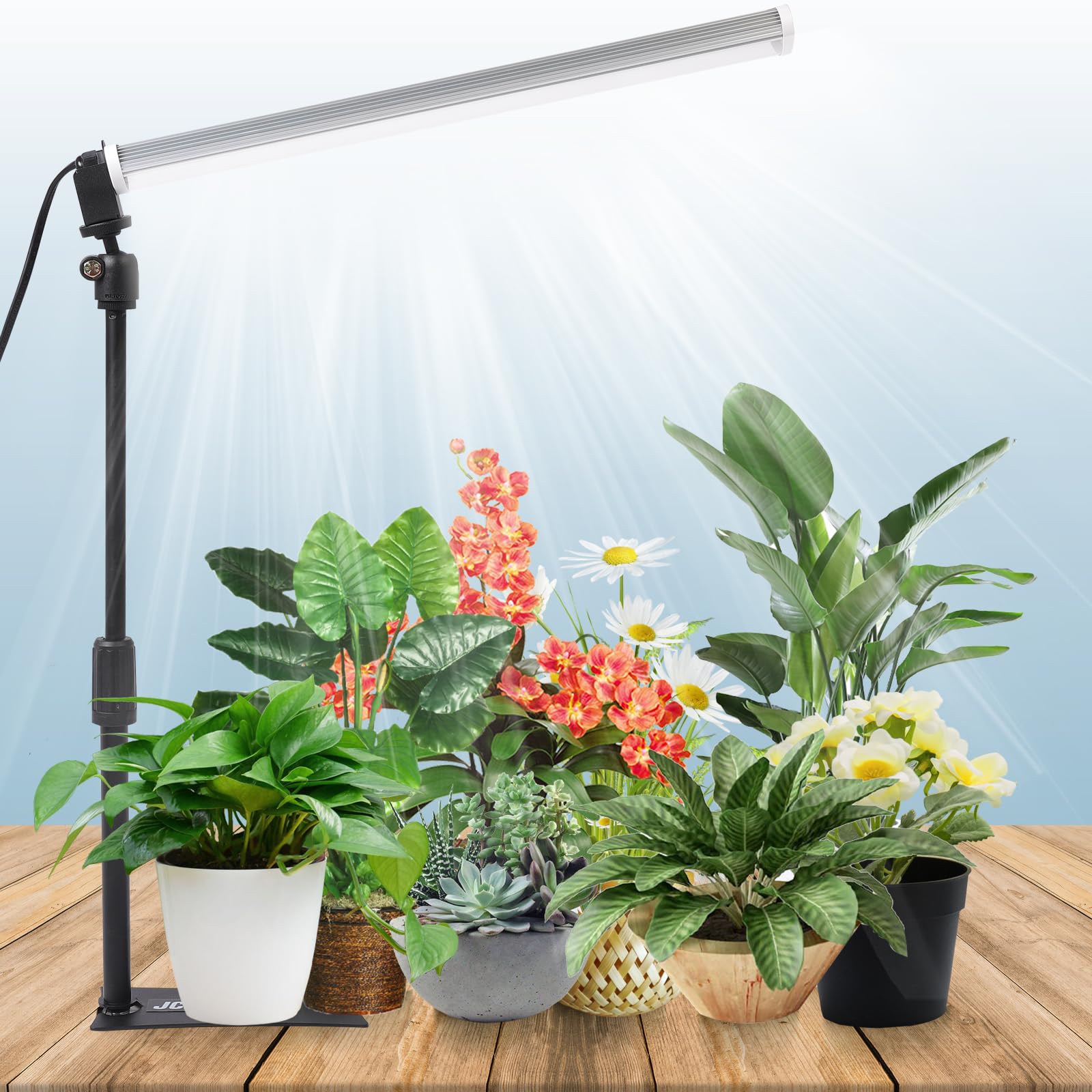 JCBritw LED Grow Light, Adjustable T12 Plant Lamp, 6500K Full Spectrum, Indoor Use, Model ASP45CMSTAND, White