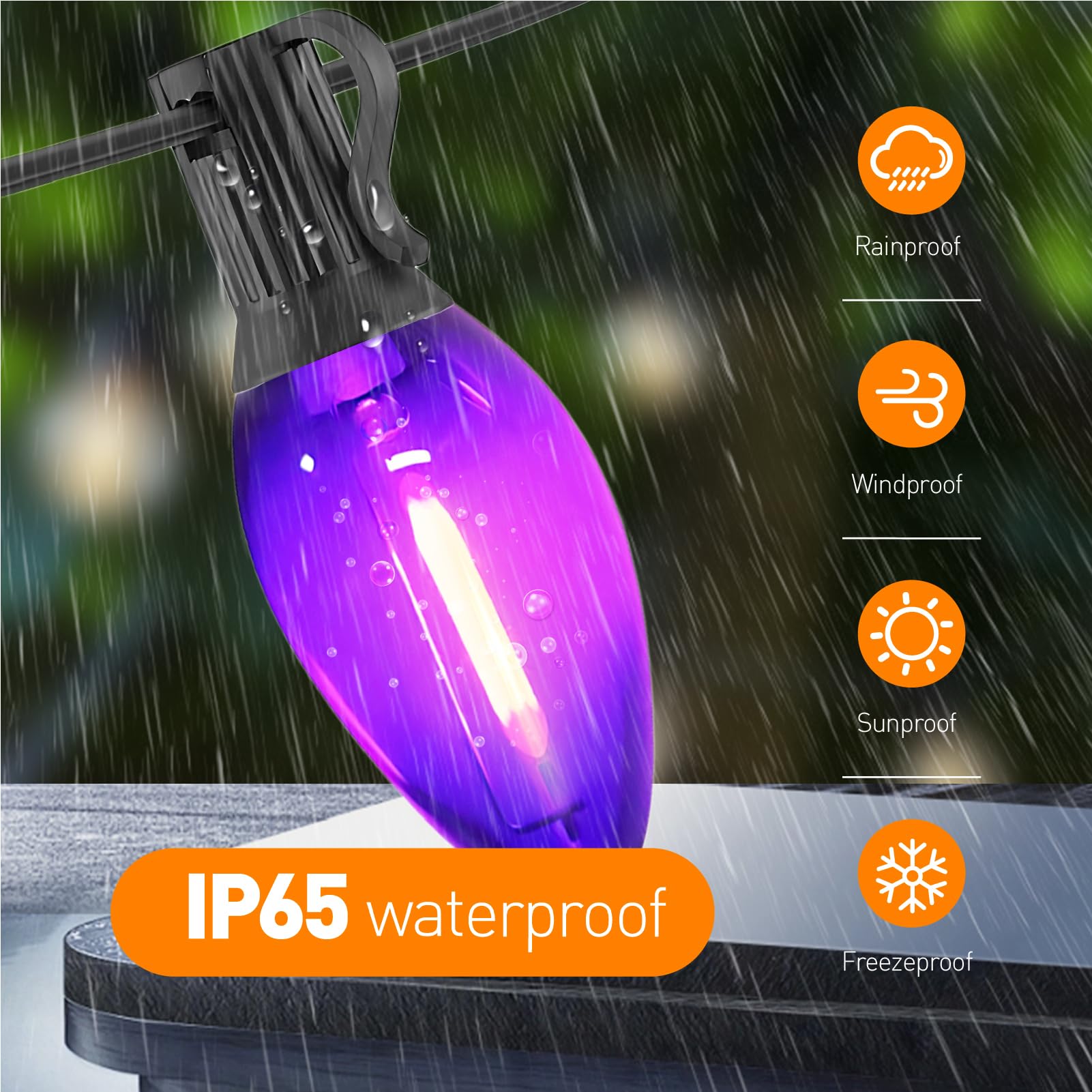 CHYSUPER C7 Christmas Lights, Led Clear Purple Halloween Outdoor String Lights, 25FT Commercial Grade Patio Light with 27 C7 Bul