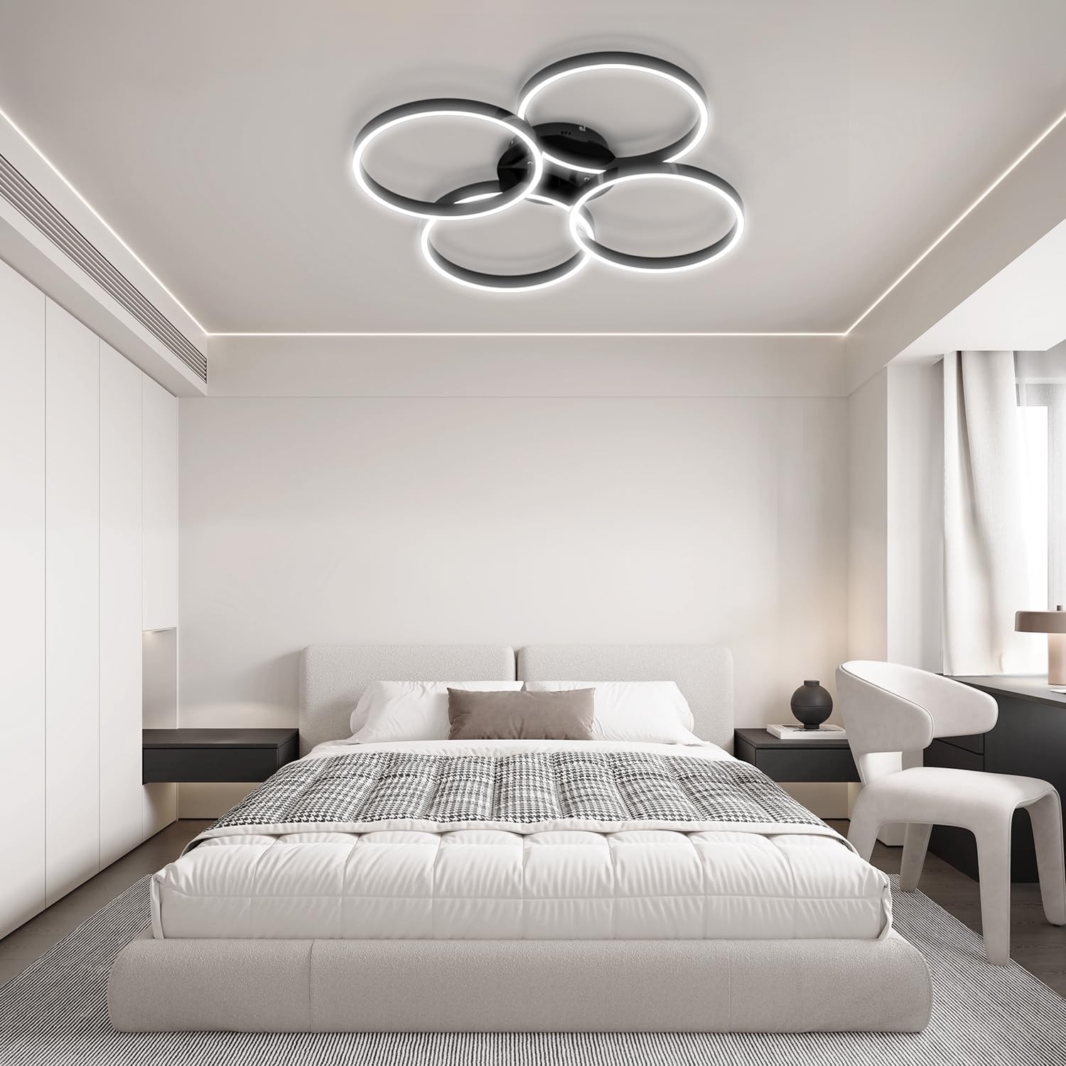 LOFIKEDI 30W LED Ceiling Light, 4 Ring Design, Dimmable 3500K-6500K, Flush Mount, Black, Model YF-LED2702-B