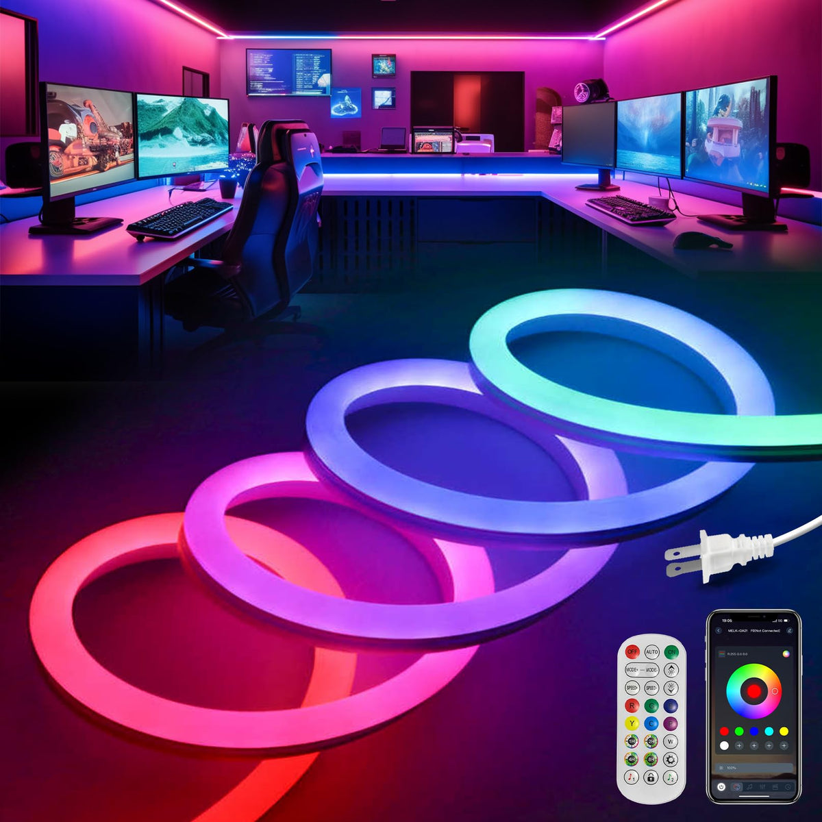 VOEWT LED Neon Lights, IC+RGB 9.8FT Rope Lights, App/Remote Control, O ...