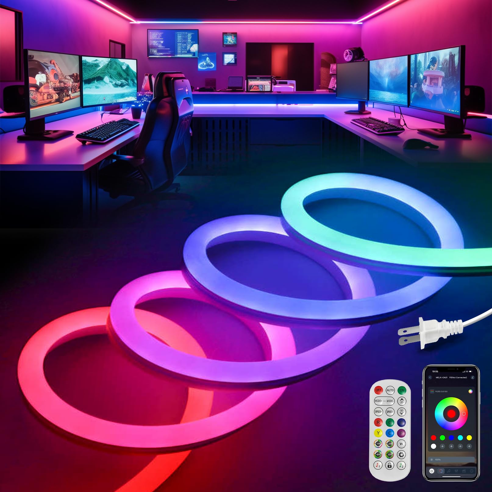 VOEWT LED Neon Lights, IC+RGB 9.8FT Rope Lights, App/Remote Control, Outdoor IP65 Waterproof, Model D661