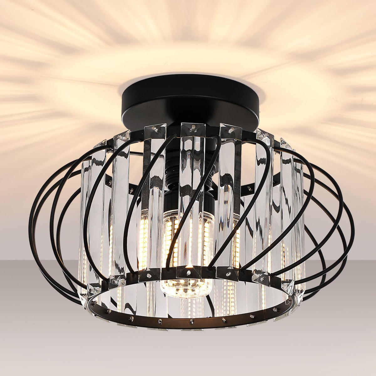 11 Inch Kitchen Light FRIDEKO HOME Semi Flush Mount Ceiling Light - 11-Inch Black Metal Crys ...