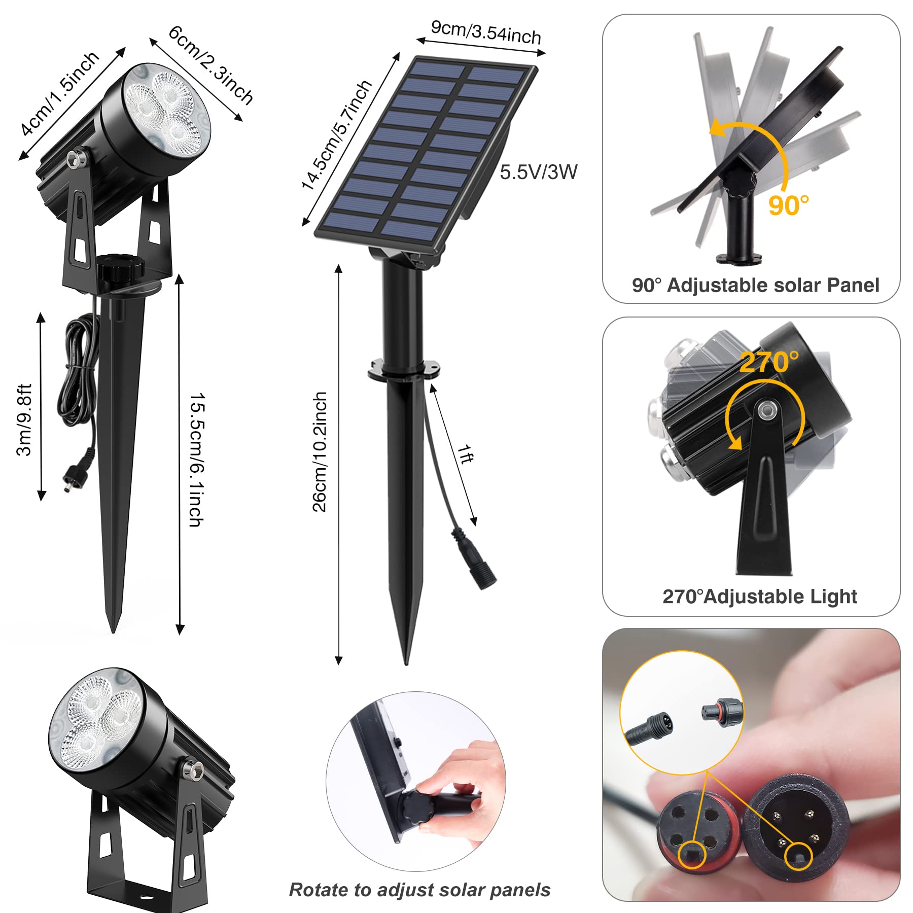 CREPOW Solar Spot Lights Outdoor, IP65 Waterproof, 4 Pack, 9.8ft Cable, Cold White, Model TS-S4201