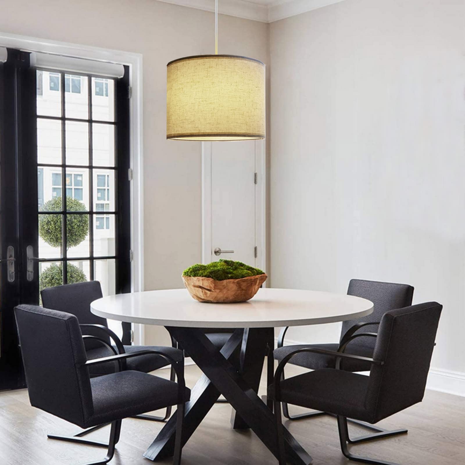 Kuaugst 15 Ft Plug In Pendant Light With On/Off Switch & Fabric Shade - Beige Hanging Lamp