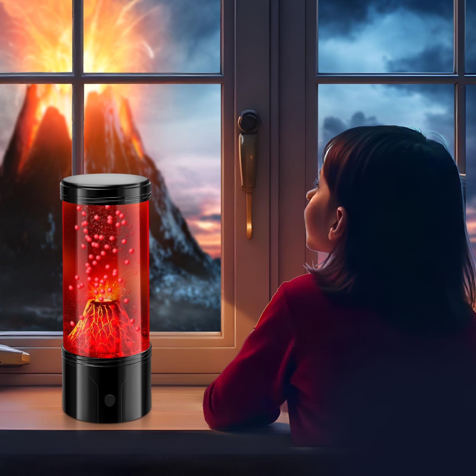 SENCU Volcano Lamp - Realistic Eruption Night Light, USB/Battery, Black, Model: Volcano Lamp-00698y, Ideal for Kids & Adults