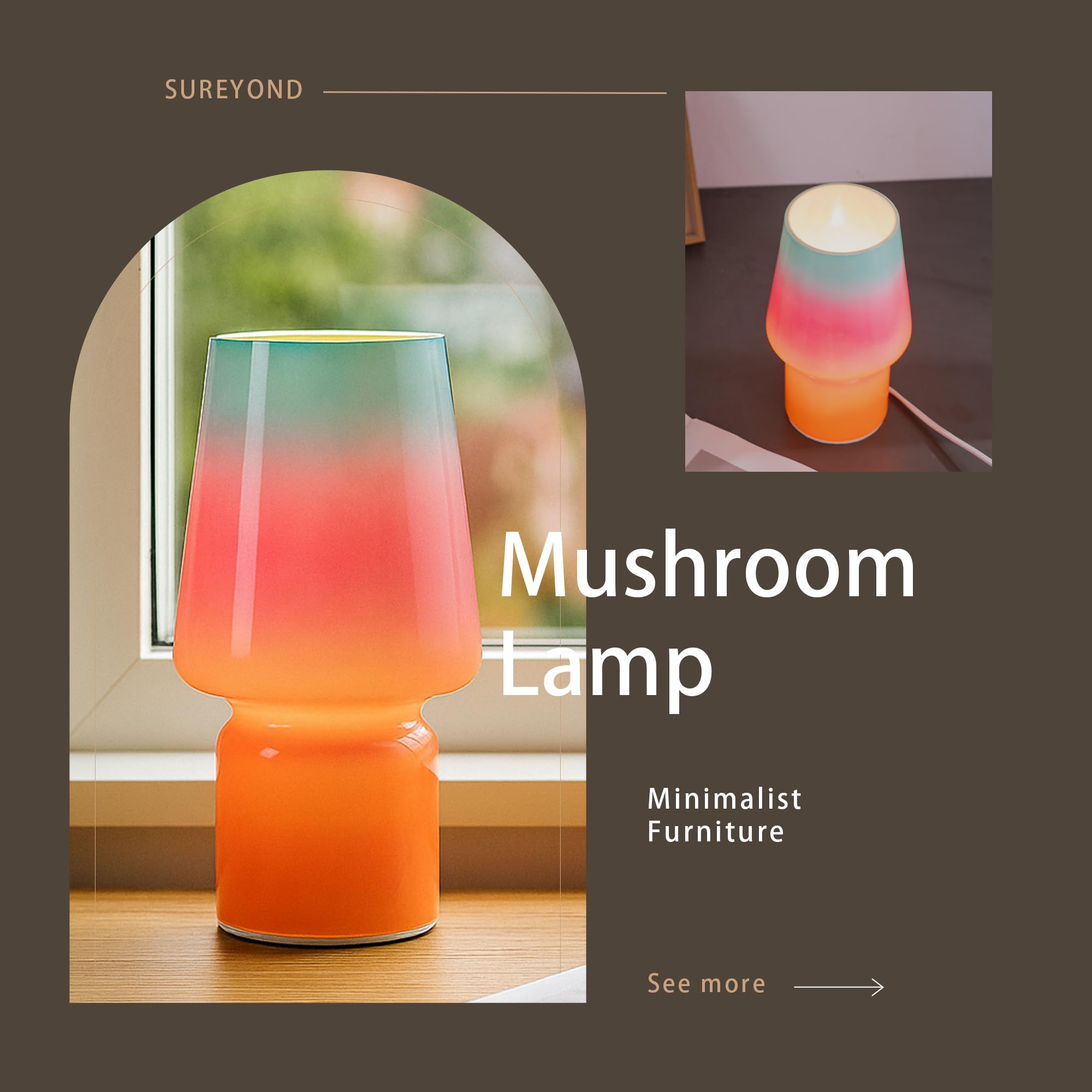 Sureyond Mushroom Lamp MotherS Day Gifts Small Table Lamp Cute Nightstand Kitchen Mini Lamp Glass Table Lamp Suitable For Bedrooms  Kitchens  Living Rooms  Bedside  Girl Gifts(Blue Gradient)