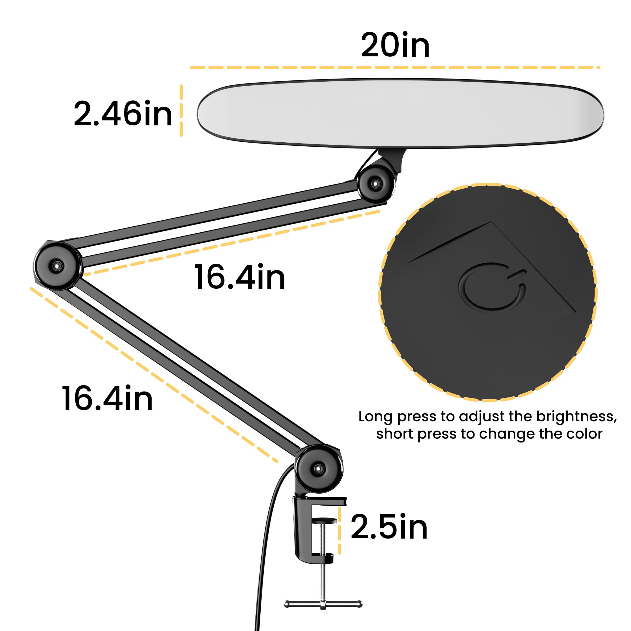 Gelpal 3000 Lumens Adjustable Led Desk Lamp & Task Lamp - Bright  Dimmable Lighting For Office  Crafts  Nails &Salon Hobbies With Clamp (Cct  Black)