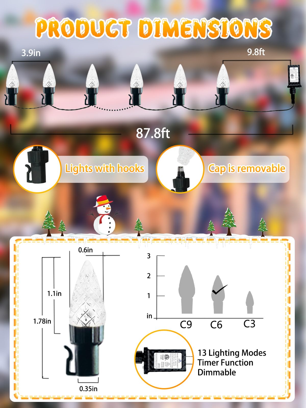 240 Led 78Ft C6 Christmas String Lights  Super Long Christmas Lights Outdoor Indoor With 13 Modes & Timer  Waterproof Fairy Twinkle Light Plug In For Tree Garden Party Xmas Decorations (Warm White)