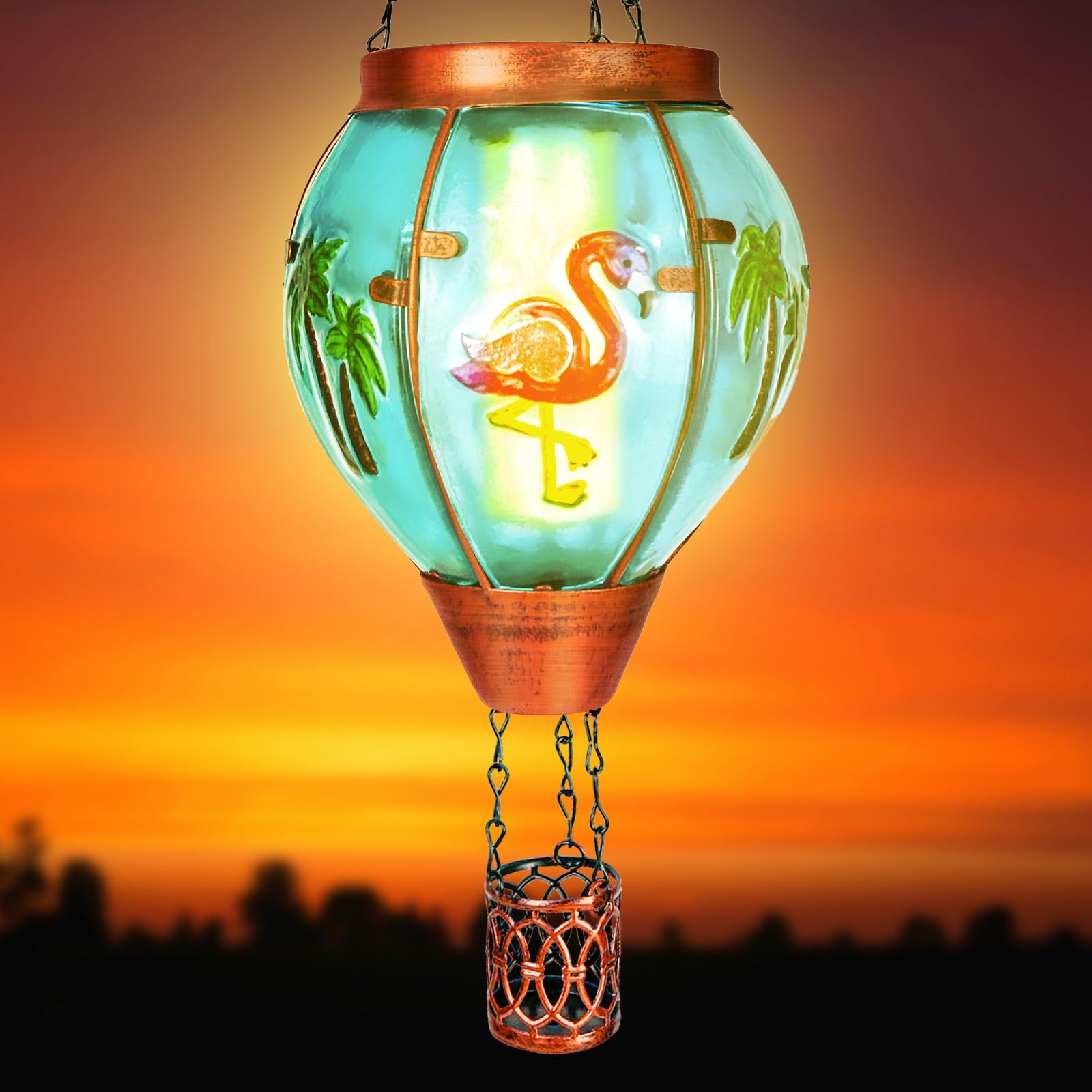 2 Pack Solar Hot Air Balloon Lantern With Flame, Flamingo Glass Solar Outdoor Lights For Patio Garden Decor, Gifts For Women Gra