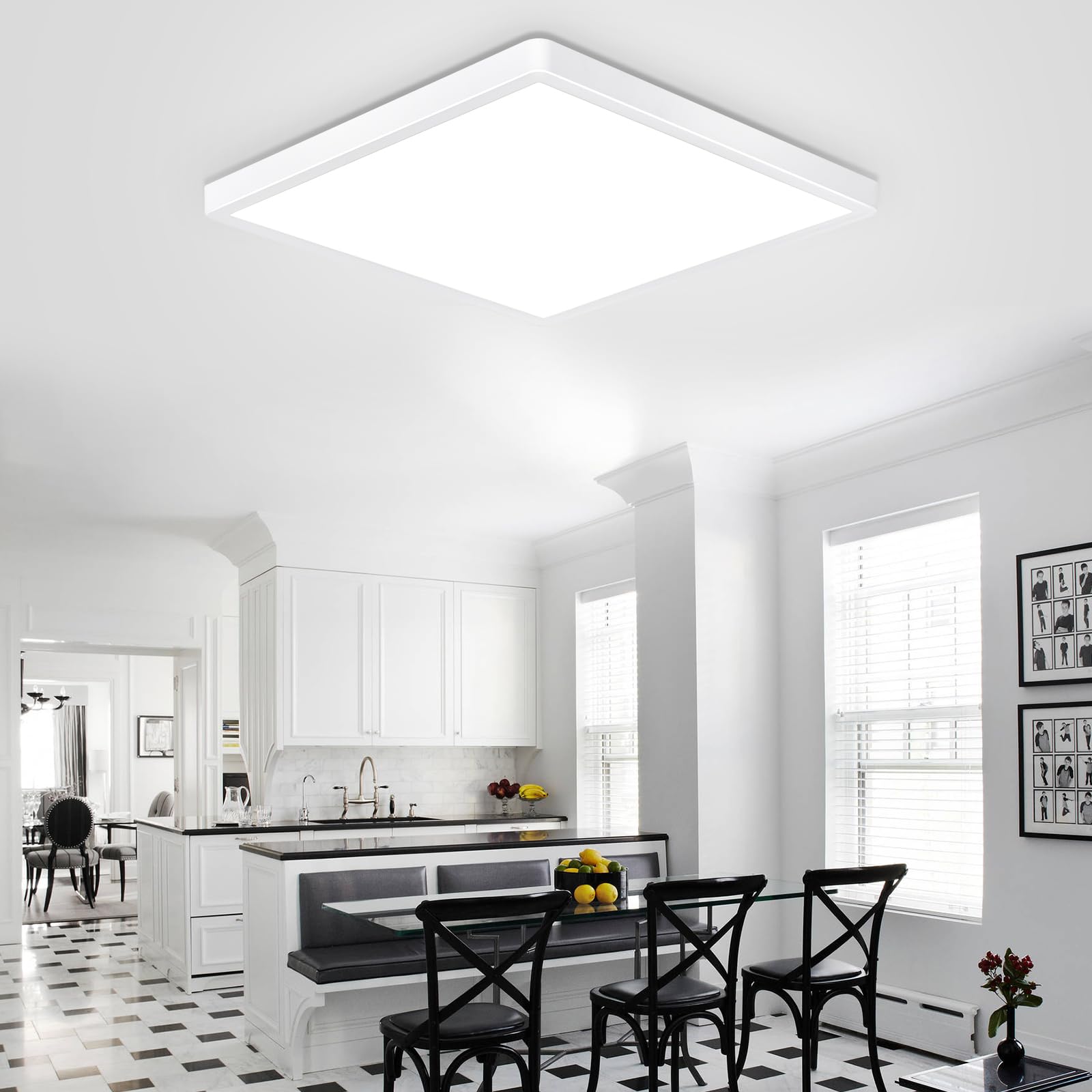 Rezant 12 Inch 24W Led Flush Mount Ceiling Light Fixtures, 3000K/4000K/6000K Adjustable Square Led Ceiling Light, 2800Lm Flat Panel Ceiling Light Fixture For Hallway, Kitchen, Bedroom (White-6 Pack)