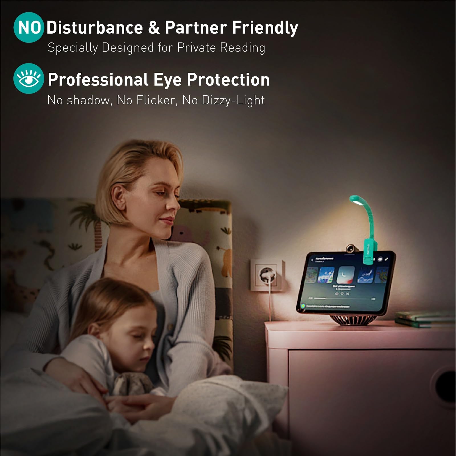 Radixium Rechargeable Book Reading Light At Night In Bed, Eye Caring 9 Led With 9 Color Temperatures, Stepless Dimming Brightnes