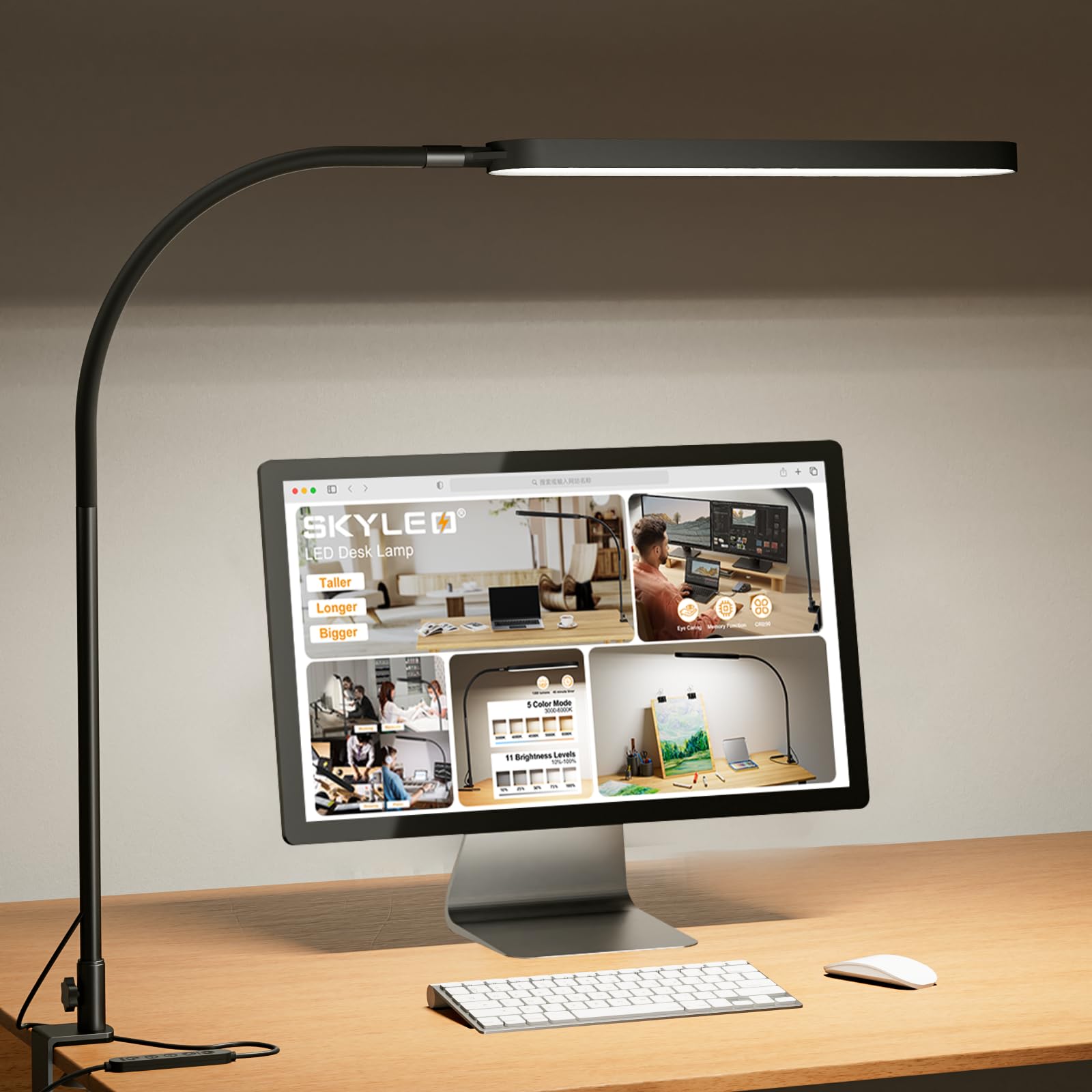 Skyleo Led Desk Lamp, 33.5&quot; Flexible Gooseneck, 5 Color Modes, 11 Brightness,