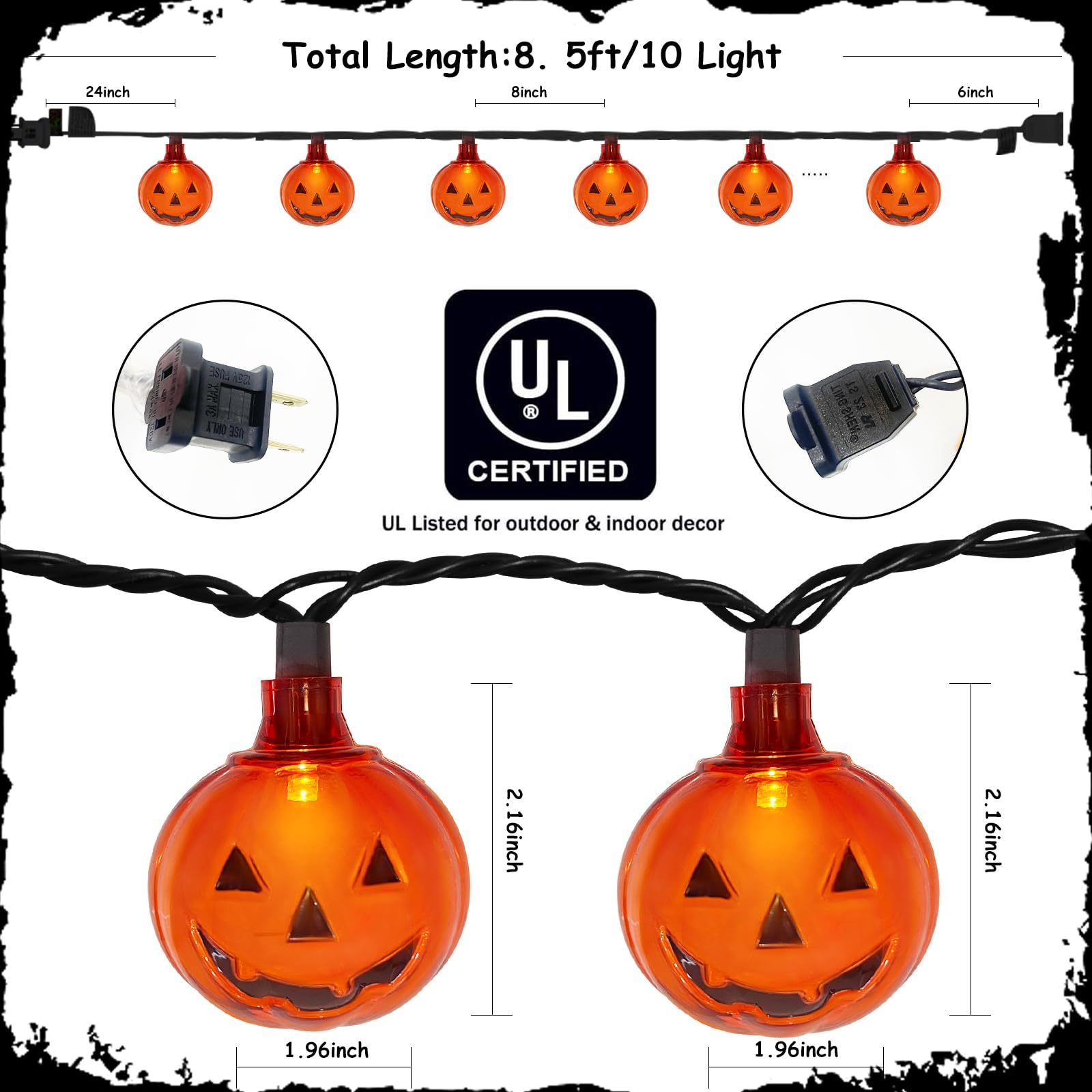 GOOTHY Halloween LED Pumpkin Lights - 8.5Ft Waterproof String Light with 10 Clear Orange Pumpkin Lights for Indoor/Outdoor Decor