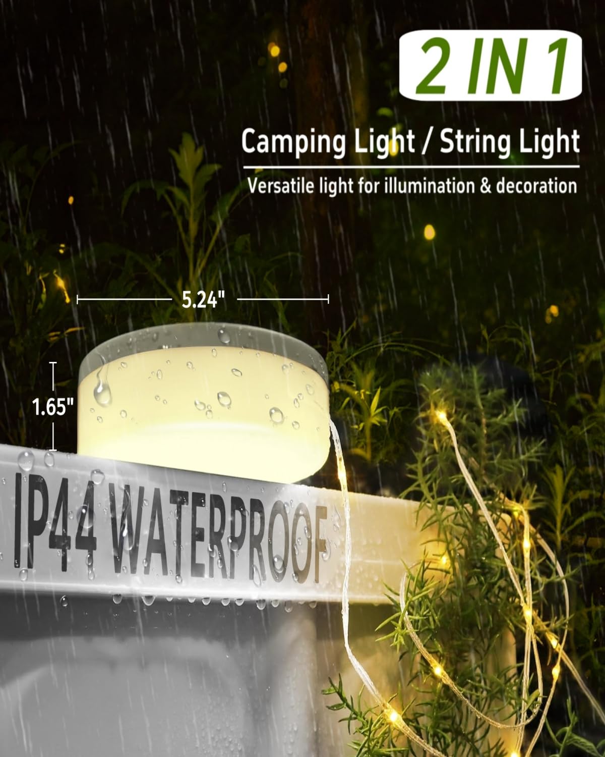 TuoPuLife Solar Camping String Lights, 4-in-1 Fairy Lights, 8 Lighting Modes, 39.4 FT, Rechargeable Tent Lantern