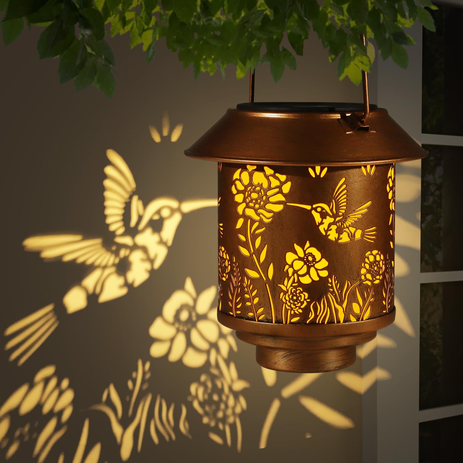 Solar Lantern Lights Outdoor Hanging  Solar Lights Outdoor Waterproof Garden Decor Gifts For Women Mom Metal Decoration Lanterns For Garden Patio(Hummingbird)