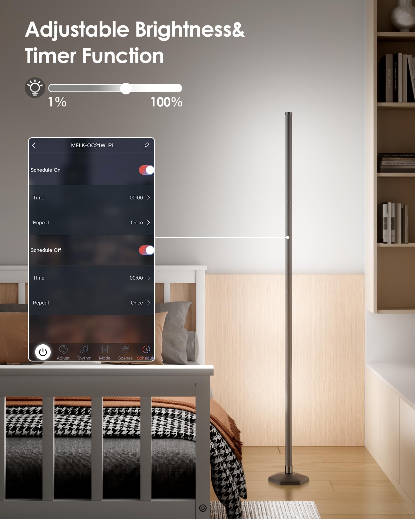 Yikbik Rgb+W Corner Floor Lamp, 65'' Color Changing 24V Led Floor Lamp With Cool White Bluetooth App Remote Control Music Sync M