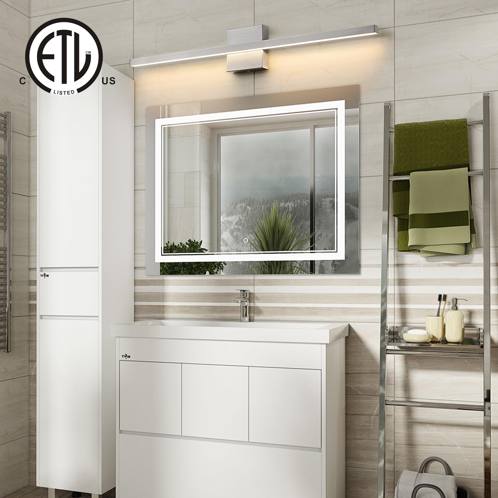 Epinl Brushed Nickel Bathroom Vanity Light Fixture - 31.5" LED Dimmable Wall Sconce - Model 8081WL-32SN-US
