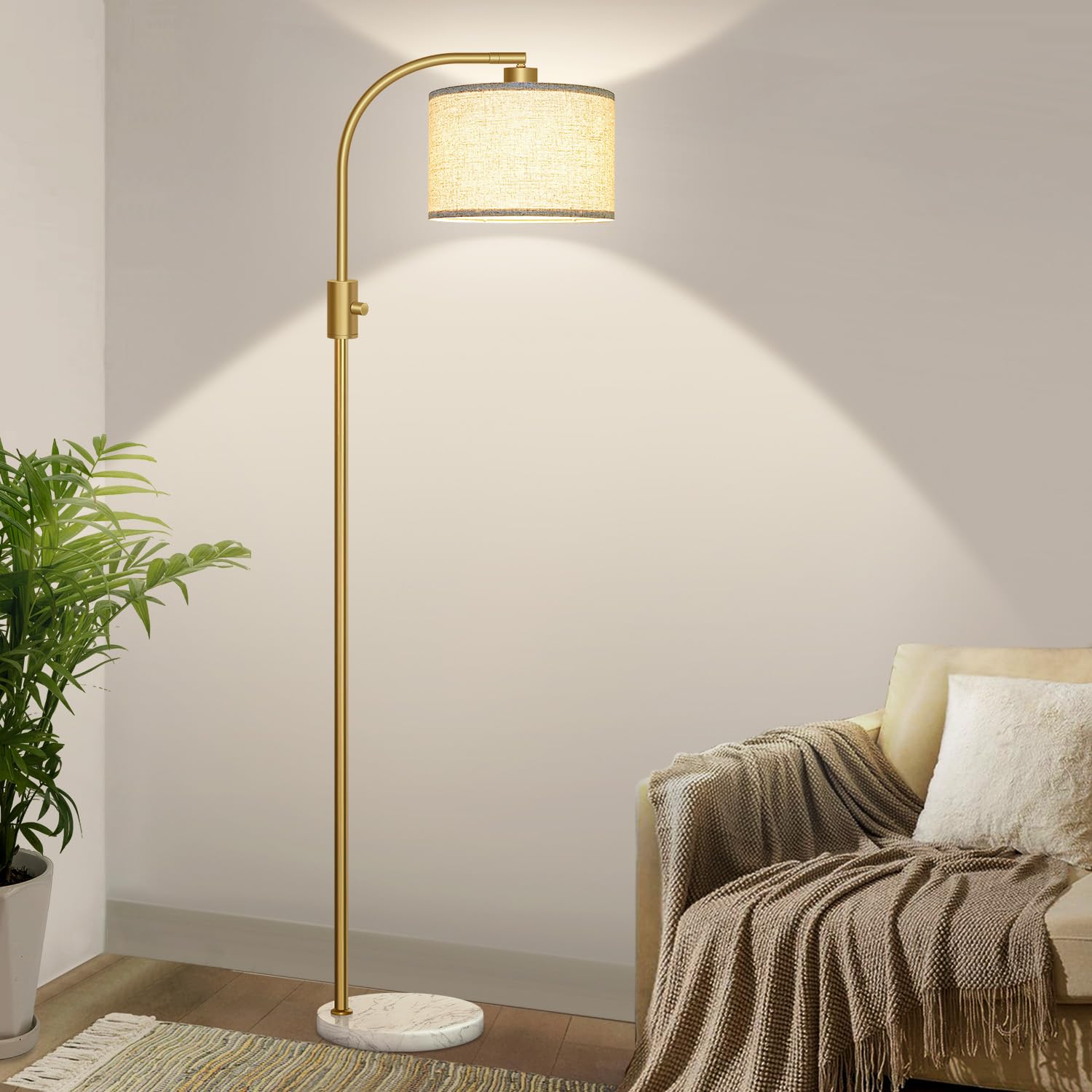 ?Upgraded? Dimmable Gold Floor Lamp, 1200 Lumens Led Bulb Included, Arc Floor Lamps For Living Room Modern Standing Lamp With Ma