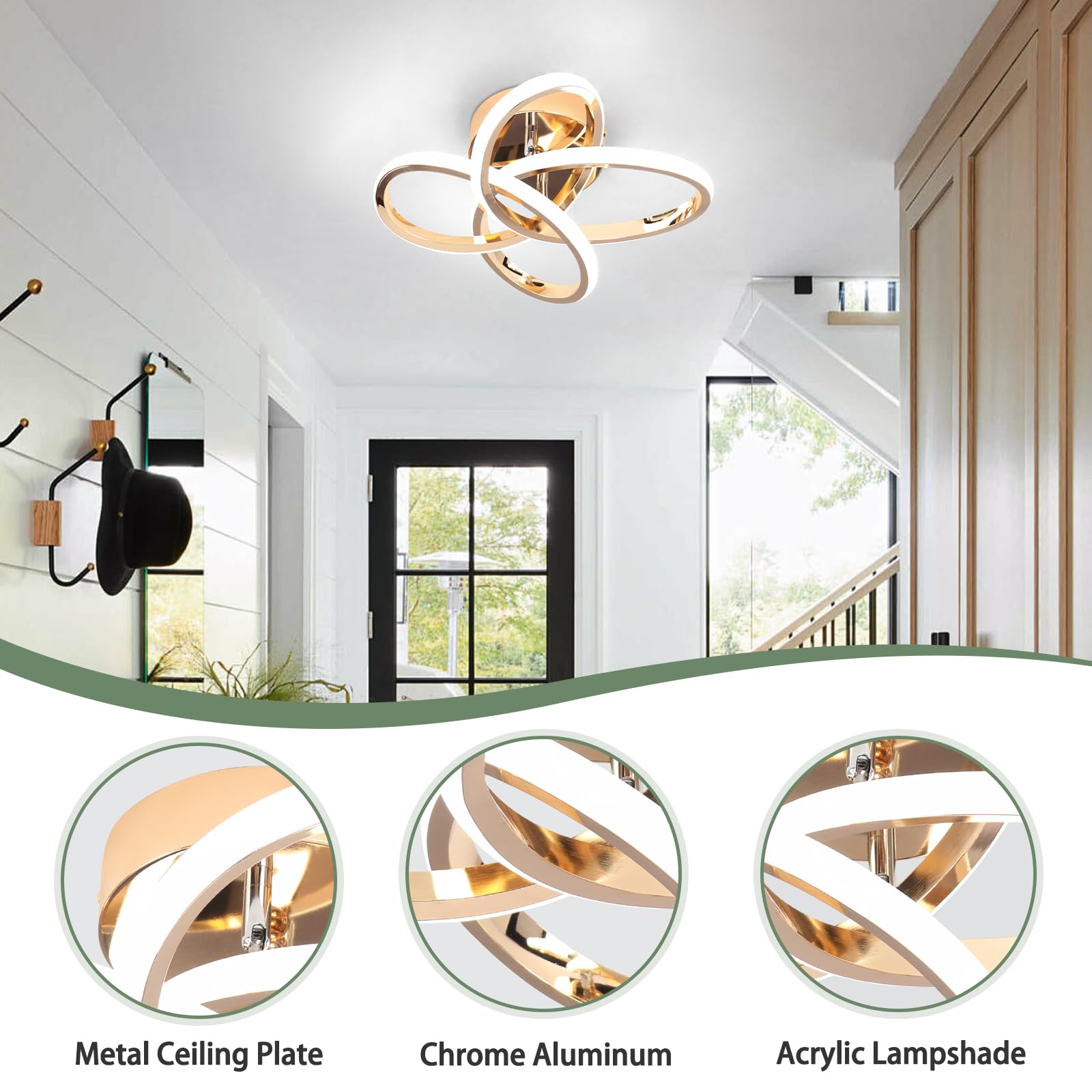 Caneoe Modern Hallway Light Fixtures, 6000K Modern Led Ceiling Light For Hallway, Small Close To Ceiling Lamp For Hallway Corrid