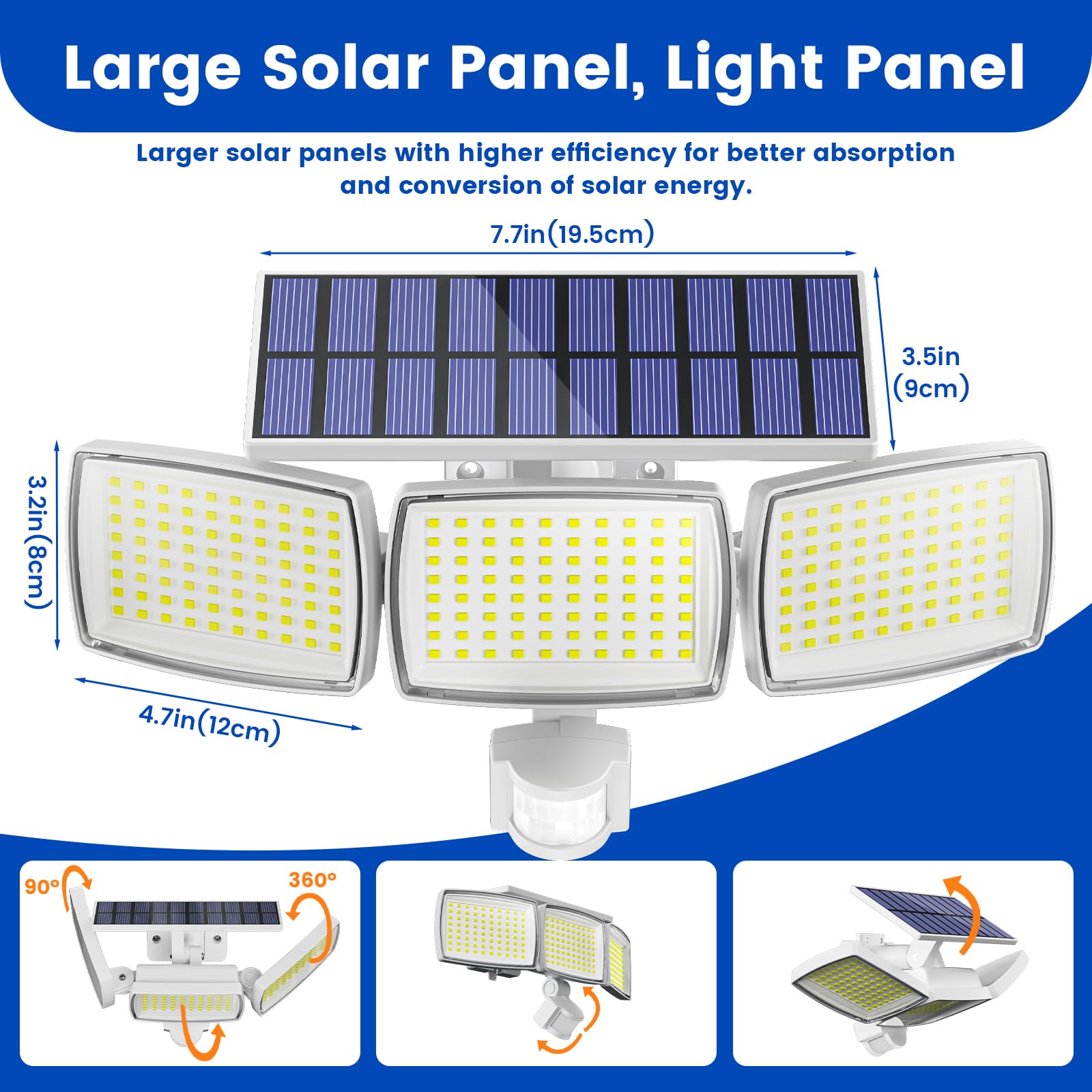 AIXPI Solar Lights Outdoor 240 LED Motion Sensor Flood Lights IP65 Waterproof 2-Pack White