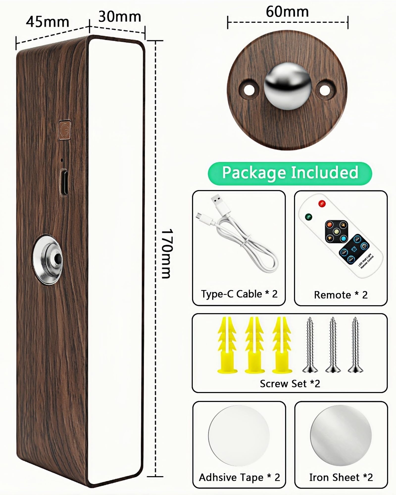 Battery Operated Wall Sconces Set Of 2: Wireless Rechargeable Wall Light With Remote&Button  360?Rotate Magnetic Scone Lighting Led Wall Mount Sconce Lamp For Bedroom Bedside Reading  Wood