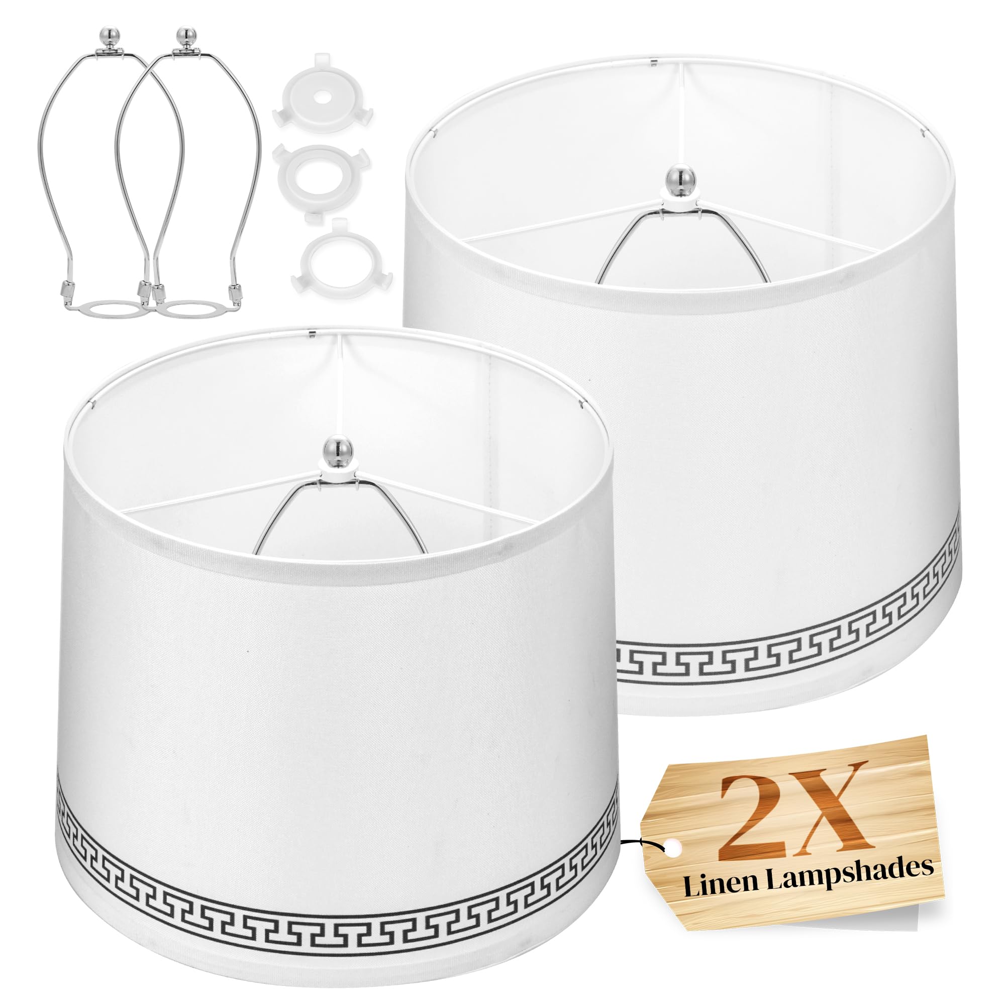 White Lamp Shades Set of 2 for Table Lamps11.6    Top x 12.6    Bottom x 9.8    Height, Medium Hand Crafted Linen Fabric with Cl