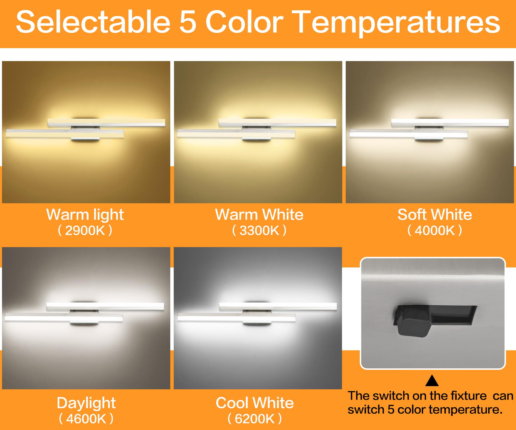 Presde Bathroom Light Fixtures Over Mirror 5 Color Changeable Bathroom Vanity Light 32Inch Modern Brushed Nickel Led Bath Wall L