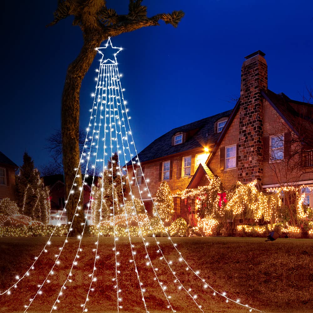 Miniao 320 Led Star String Lights, 11.5Ft Waterfall Lights, 8 Modes For Indoor/Outdoor Xmas Decor