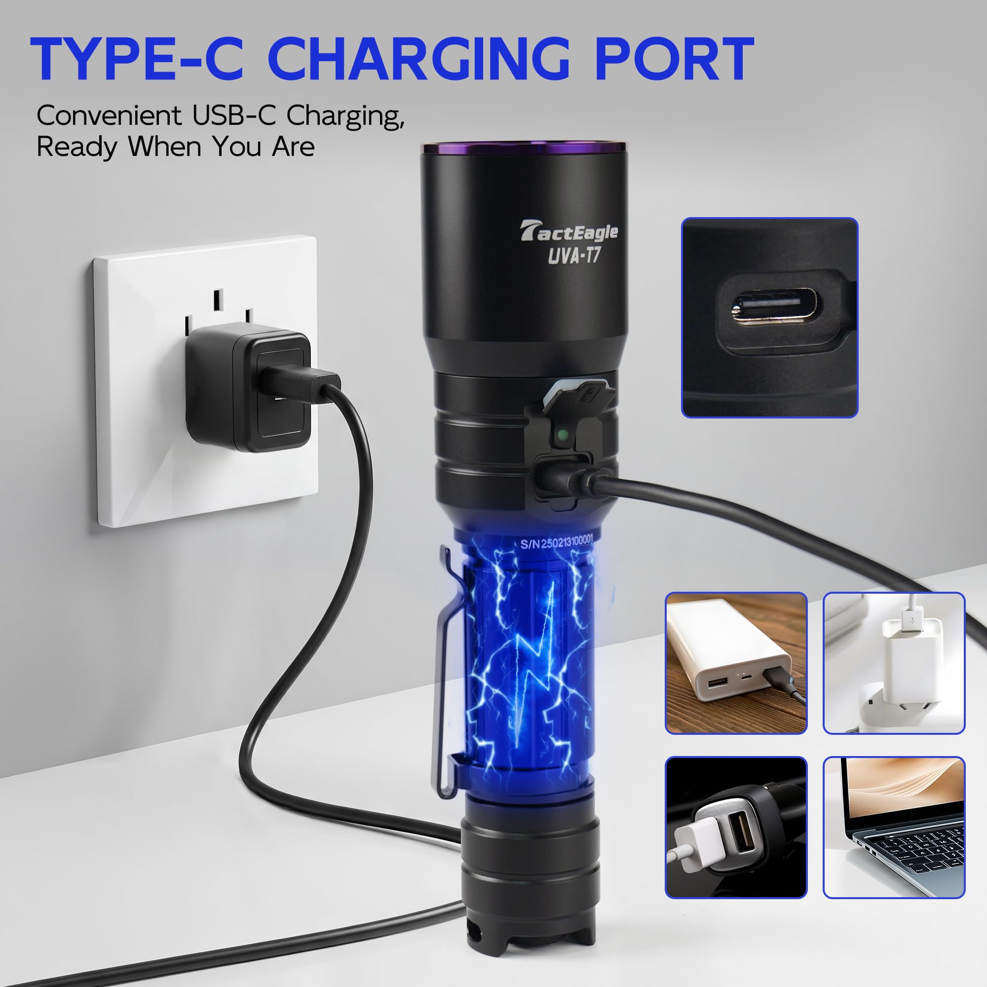 Tacteagle Uva-T7 Industrial Uv Flashlight 365Nm Black Light For Ndt, Glue Curing, A/C Leak Detection