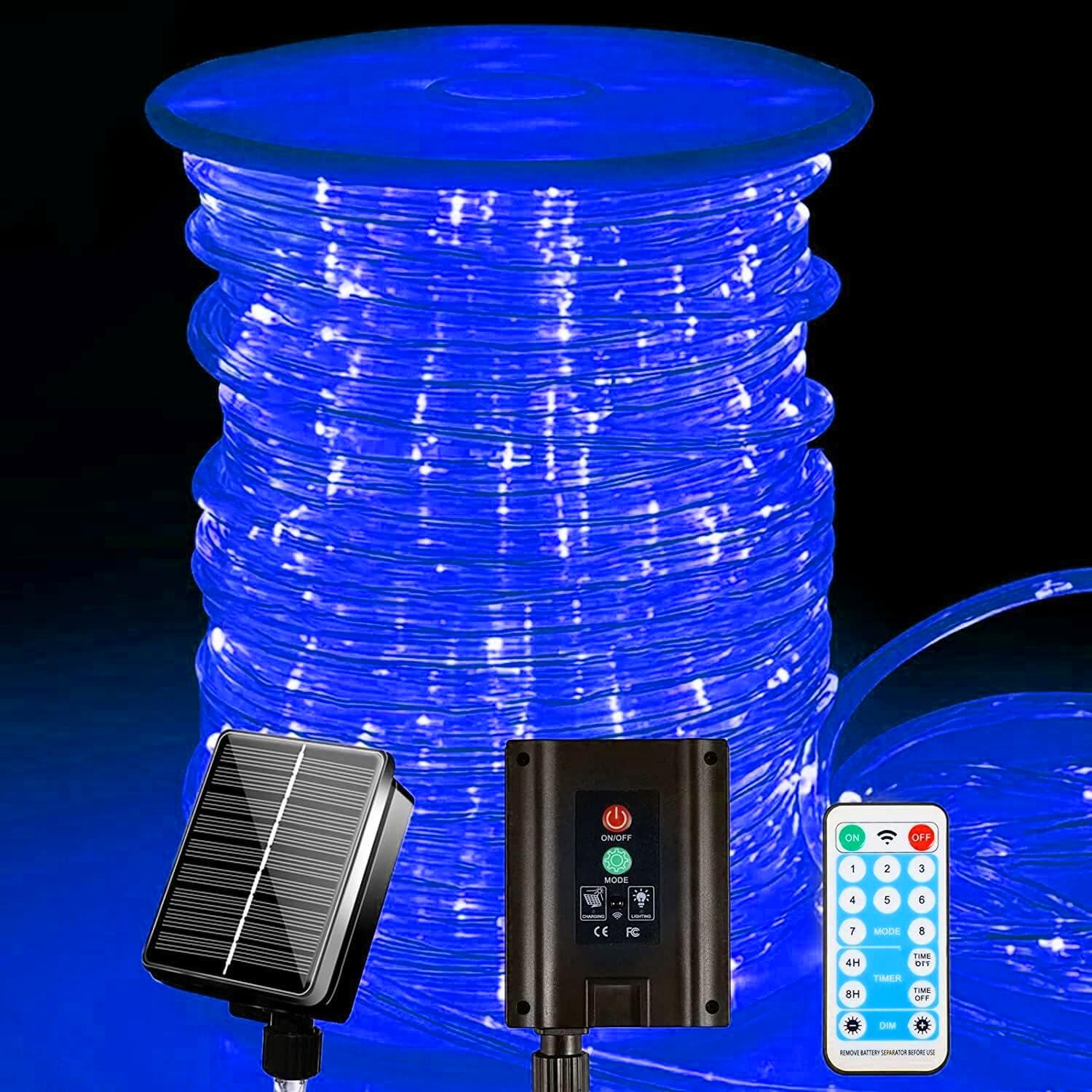 Chinety Solar Rope Lights 196ft 600 LED Waterproof String Light 8 Modes for Garden Patio Pool Blue Model FS-D099