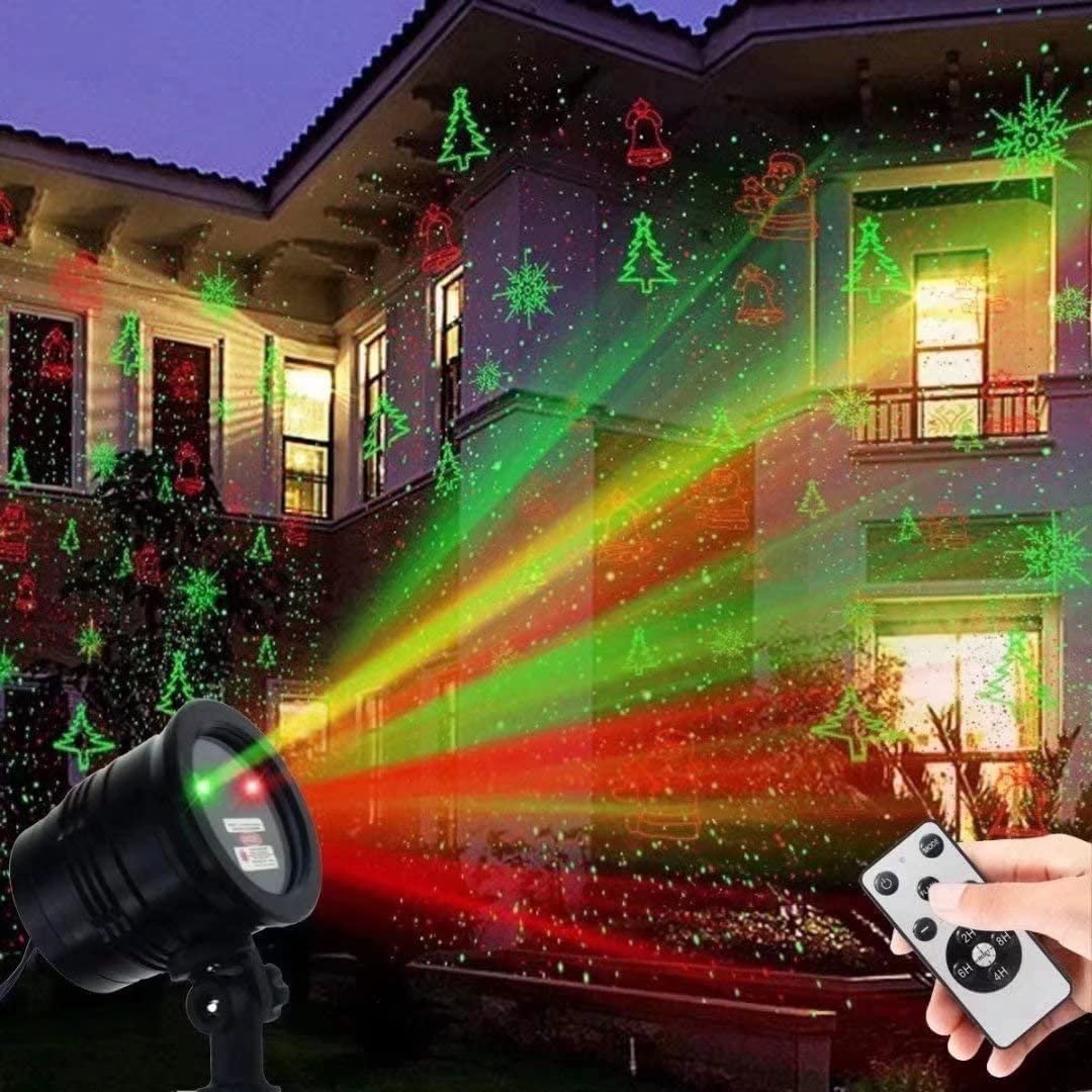 Christmas Laser Lights with Wireless Remote - Red/Green Star Projector for Outdoor Garden, Patio, Wall Decoration