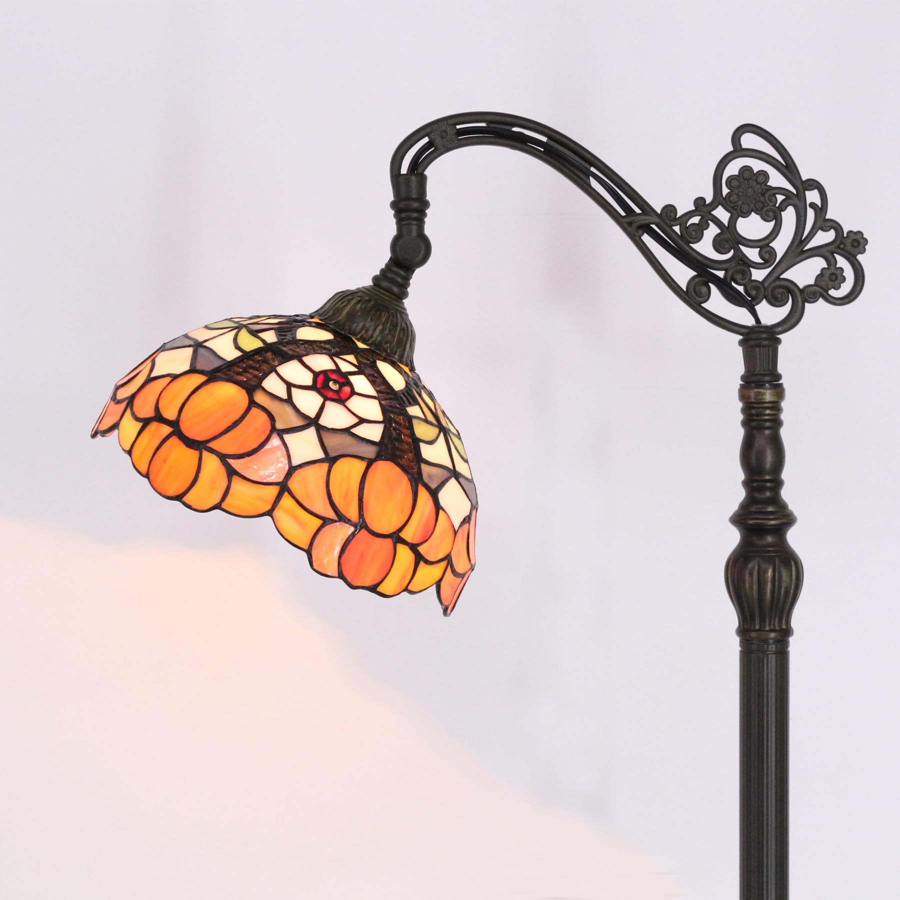 Avivadirect Tiffany Floor Lamp Stained Glass Yellow Flower Arched Reading Light Gooseneck Adjustable Corner Standing Lamp 10X16X