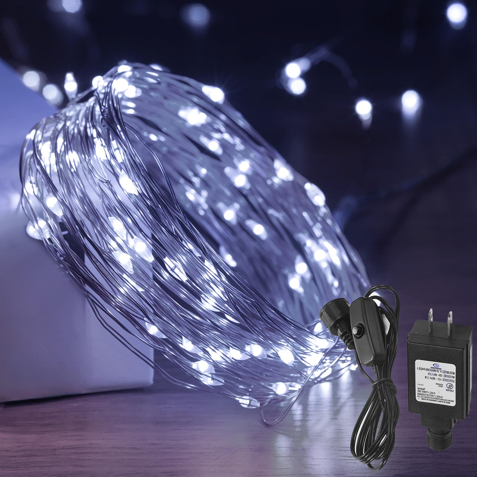 Ariceleo 33 Ft Fairy Lights, 100 LED Waterproof Copper Wire, Cool White, Model QC-DC-100L, Indoor Outdoor String Lights, 1 Pack