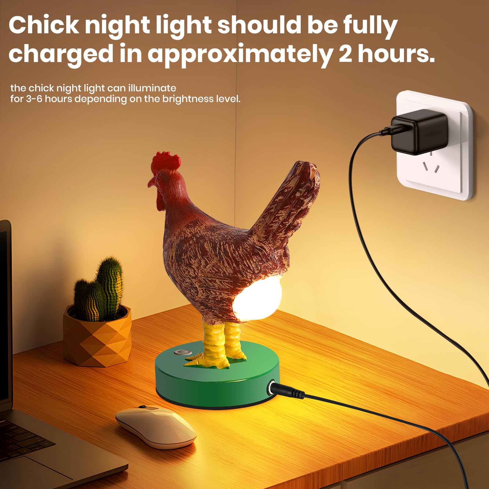 AMPlug Chicken Egg Lamp - Funny Dimmable 3D Night Light, Smaller Version, Brown, Model xiaoji001, Perfect for Easter & Birthdays