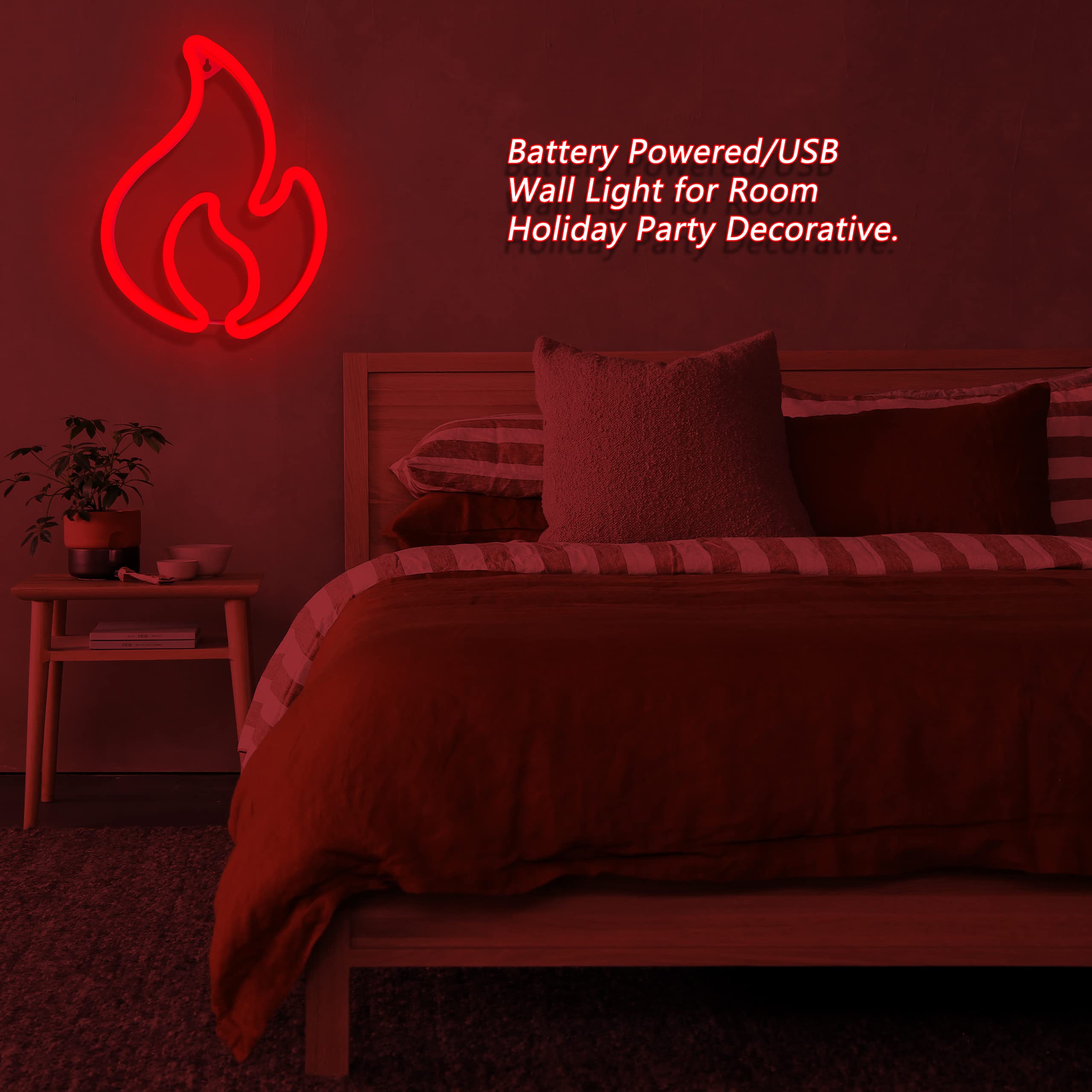 BerniceKelly Flame Neon Sign LED Light for Wall Decor, USB/Battery Powered, Red, Model 268YYI-NHD2203081