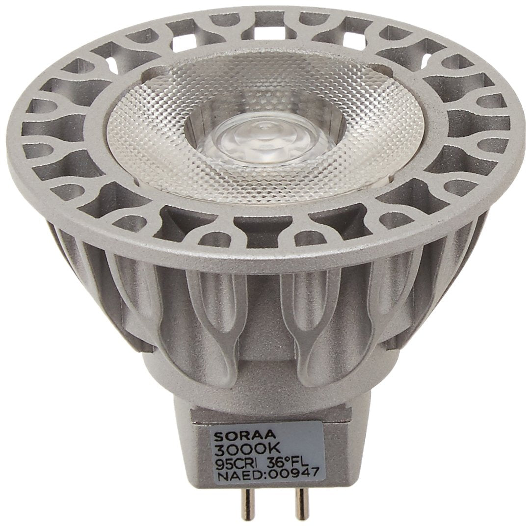 SORAA MR16 Light Bulb, 7.5W Dimmable, 50W Equivalent, 3000K Soft White, Silver Finish, Pack of 1, Model SM16-