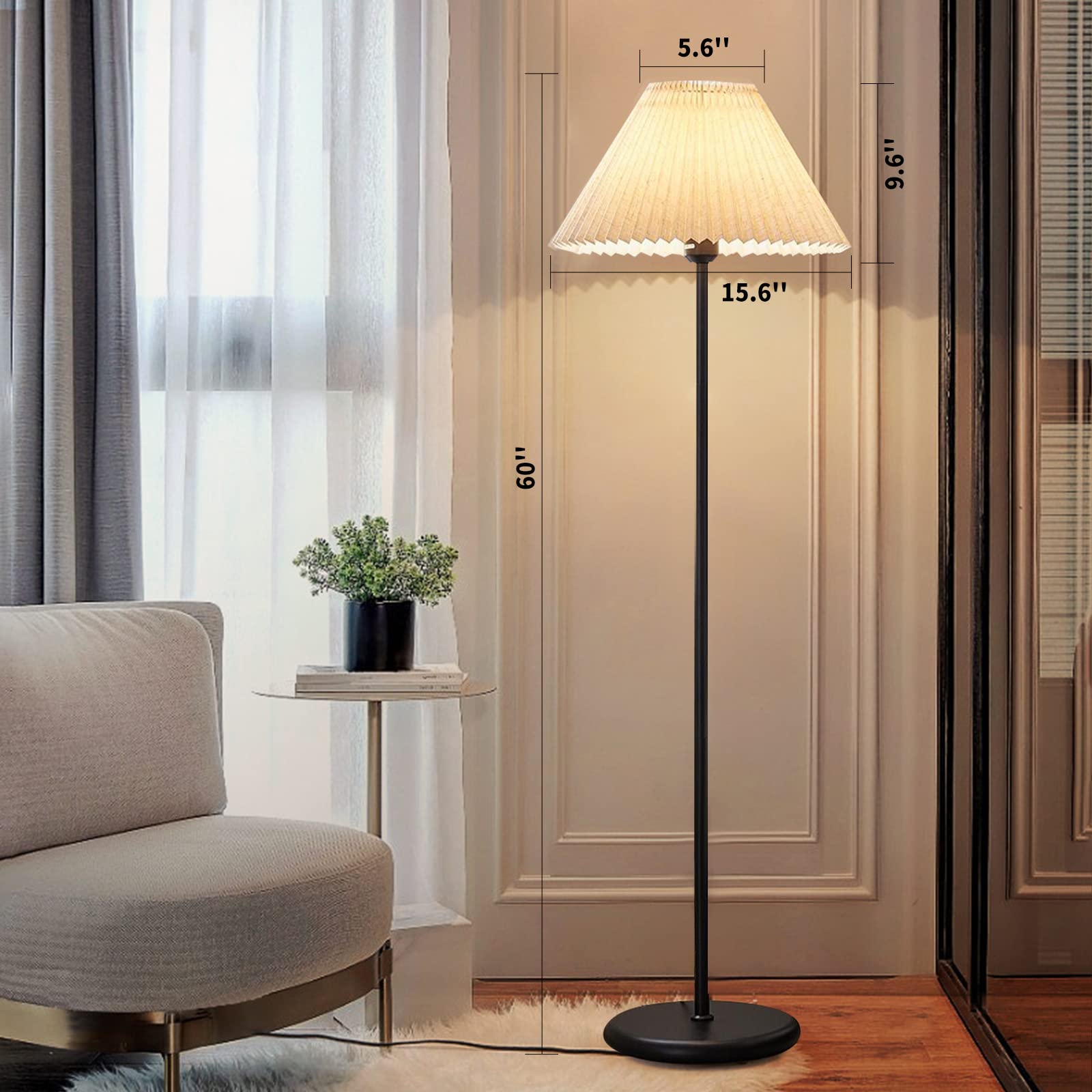 Black Pole Floor Lamp Simple Design Tall Lamp With Shade Standing Lamp With Led Bulb For Living Room And Bedroom