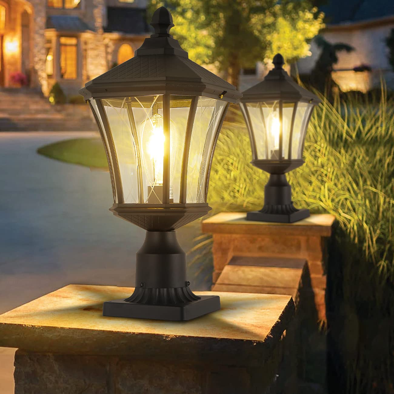 Post Lights Outdoor Post Lantern 20'' Exterior Post Coach Light With Pier Mount Base, Weather Resistant Aluminum With Clear Glas