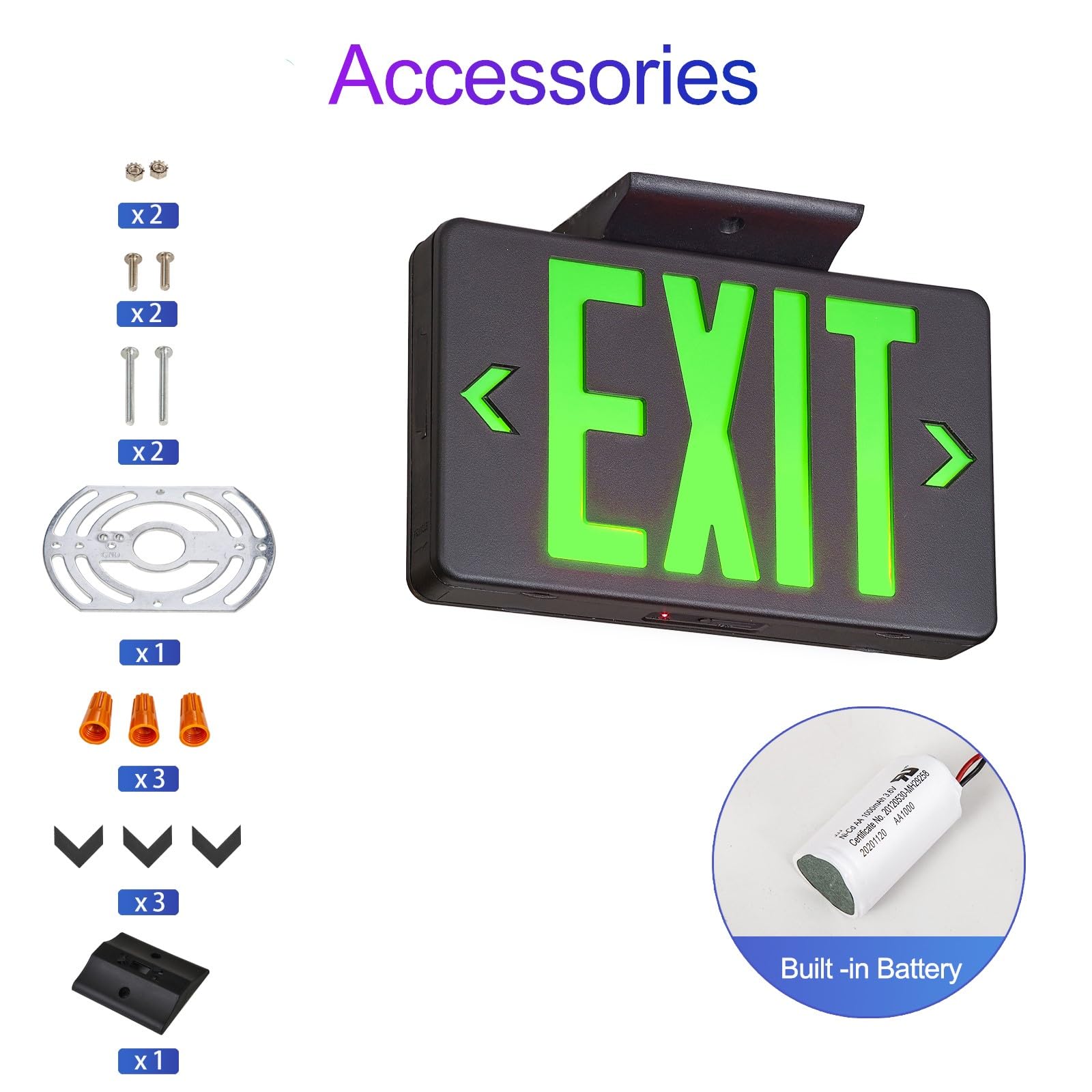 Gzruiyang Green Exit Sign With Black Housing, Led Emergency Exit Light With Battery Backup, Ul Listed, Ac 120/277V, Exit Signs W