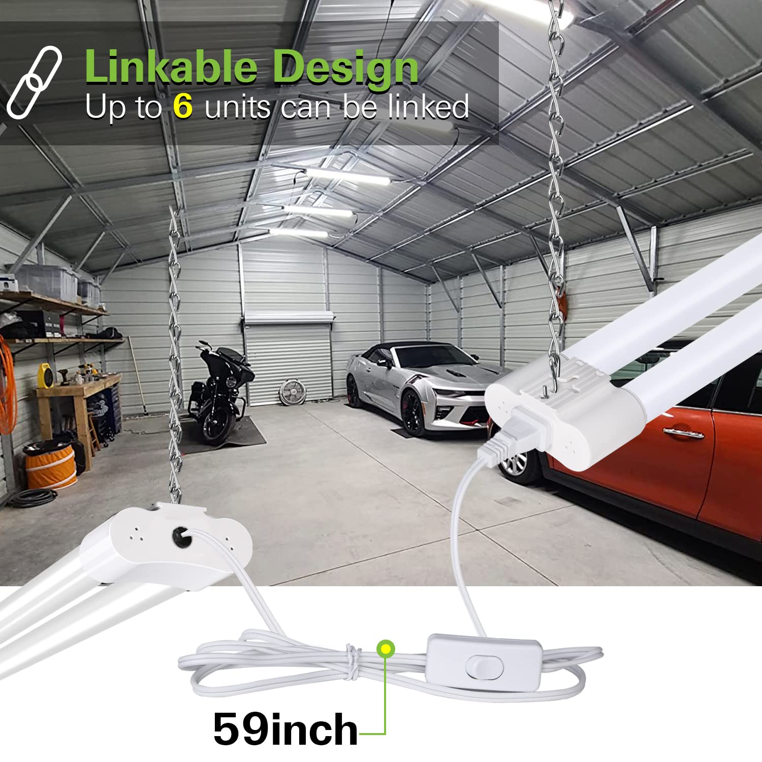 Hykolity 2 Pack 4Ft Linkable Led Shop Light For Garage, 4400Lm, 4Ft 42W Utility Light Fixture, 5000K Daylight Led Workbench Ligh