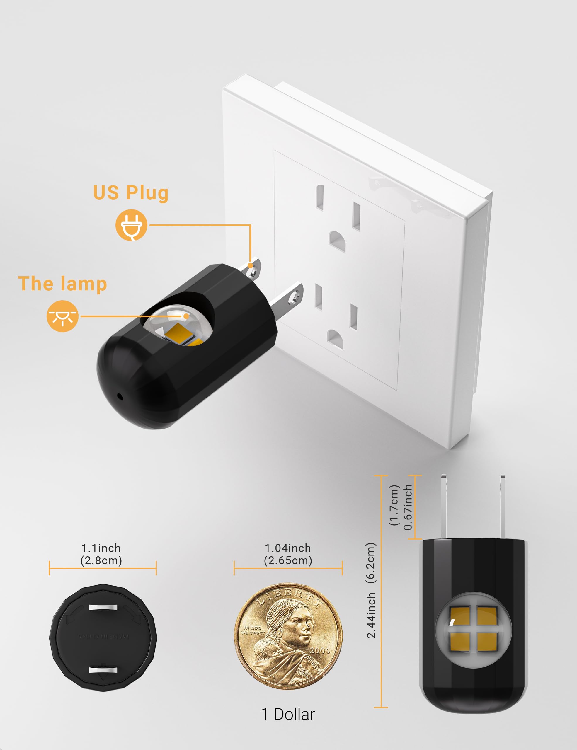 TSEXES Plug-in LED Night Lights, 2700K Warm White, Dusk to Dawn Sensor, Non-Dimmable, 6 Pack for Bedroom, Hallway, Kitchen, Stairways