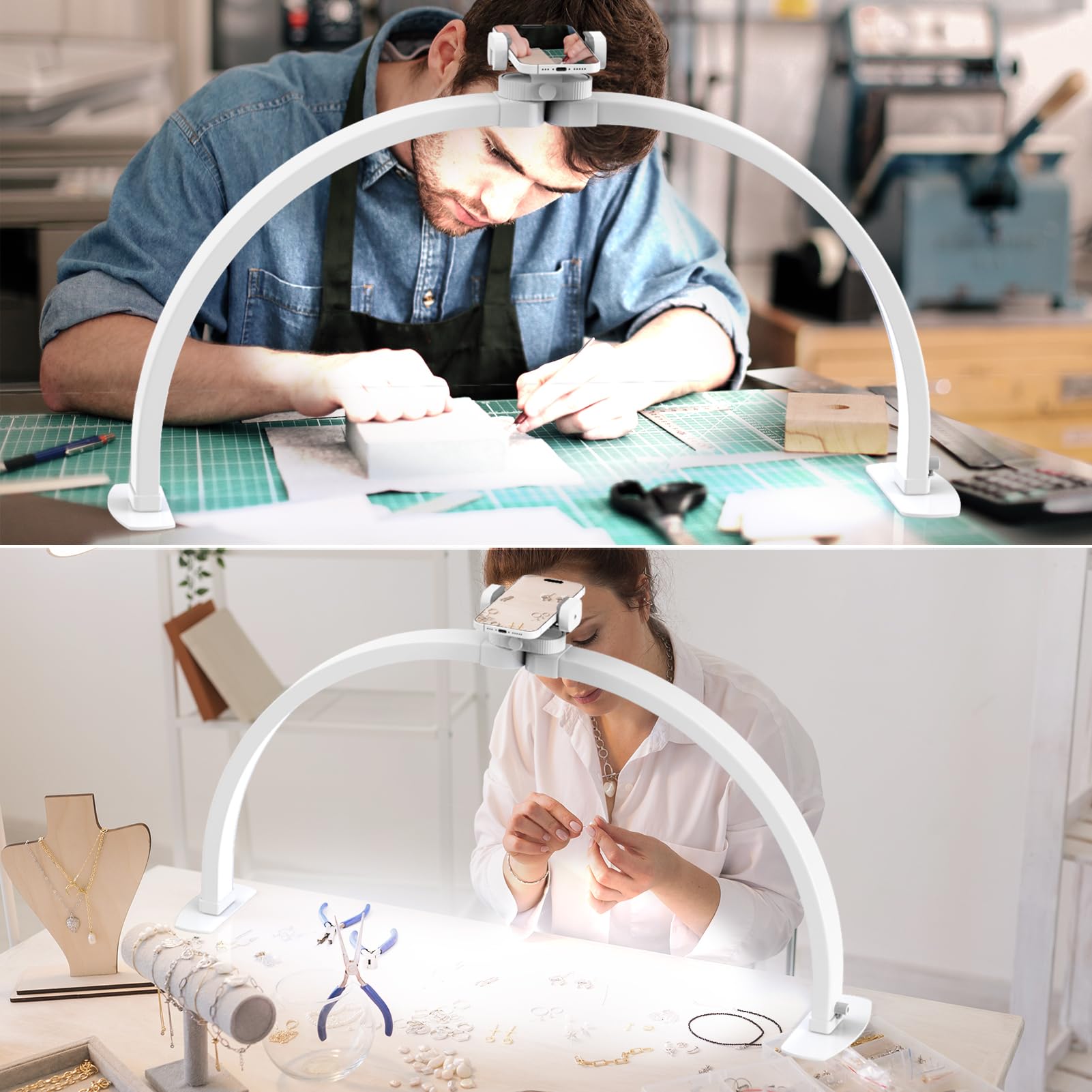 Slyfte Premium Large Half Moon Led Light For Nail Tech, Foldable Arch Light For Nail Desk Lamp With Phone Stand Perfect For Mani