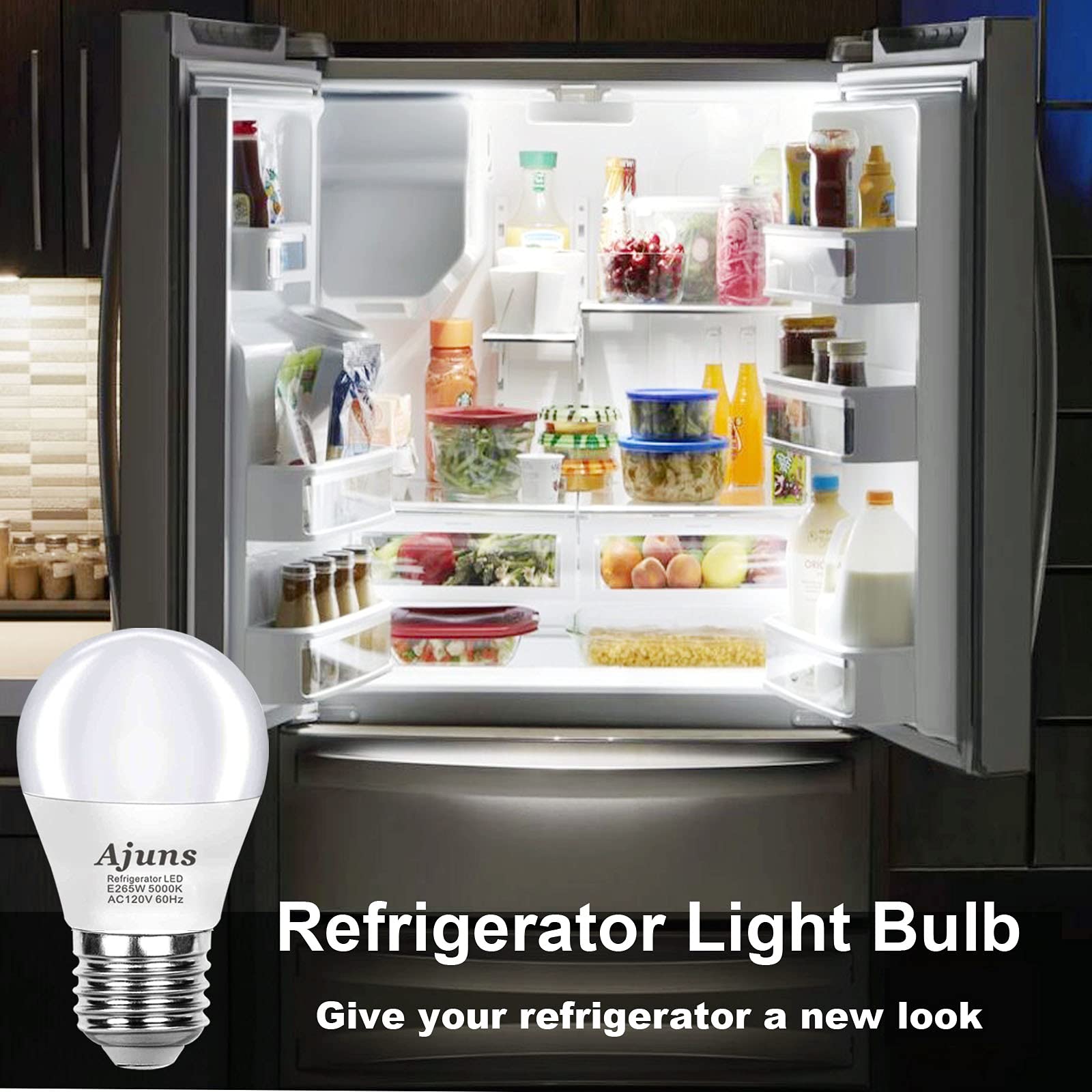 Ajuns LED Refrigerator Light Bulbs 5W Daylight White 5000K E26 2-Pack Waterproof A15 Model AJ-09