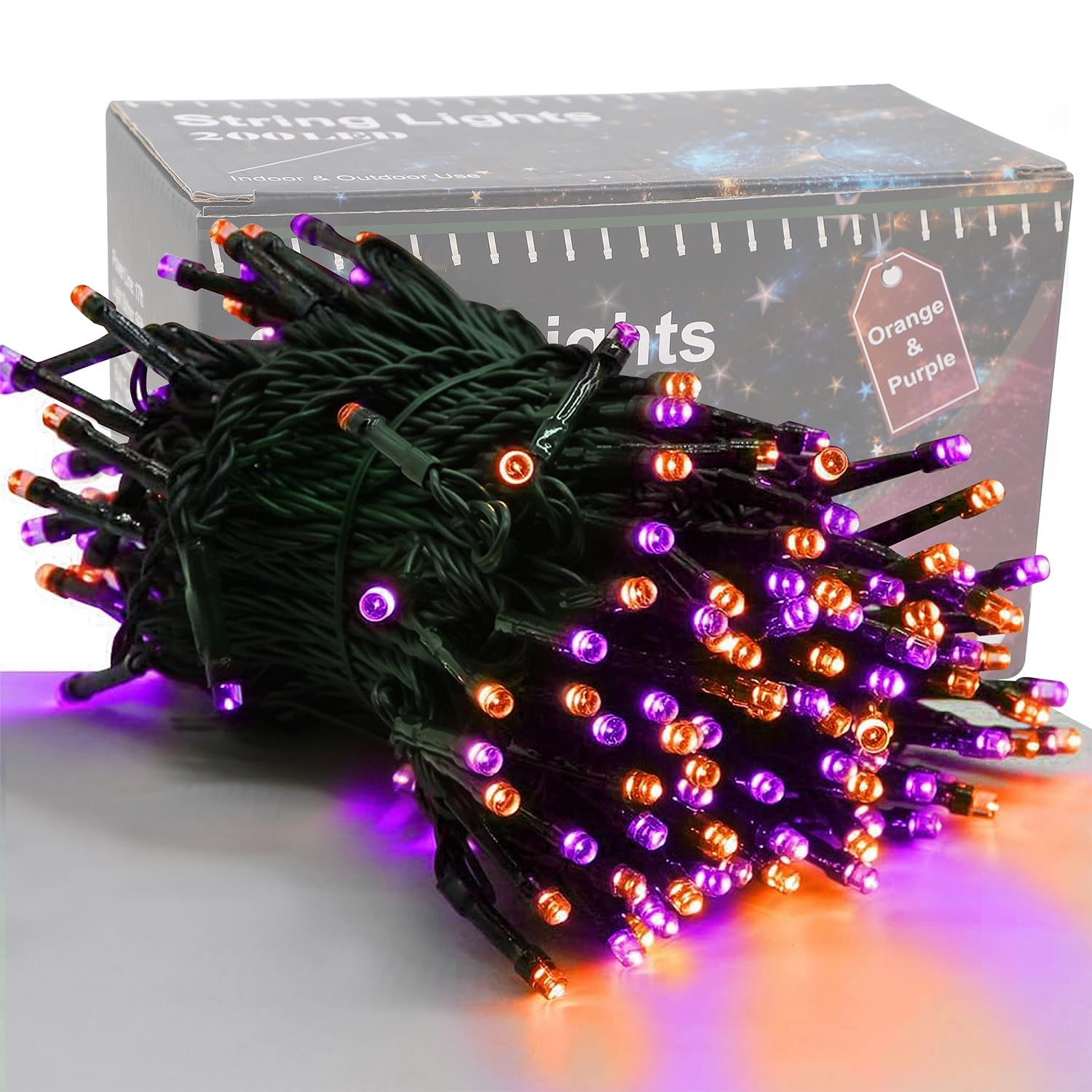HOME LIGHTING Halloween String Lights, 66FT 200 LED, Waterproof, 8 Lighting Modes, Orange & Purple, Model HB-200COI
