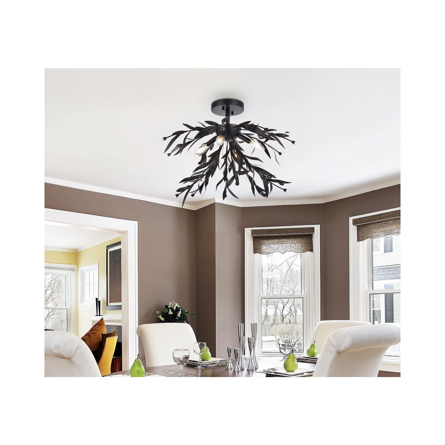 Living District Priscilla 4-Light Flush Mount Light Fixture, Steel/Crystal, Black, Model LD810F23BK