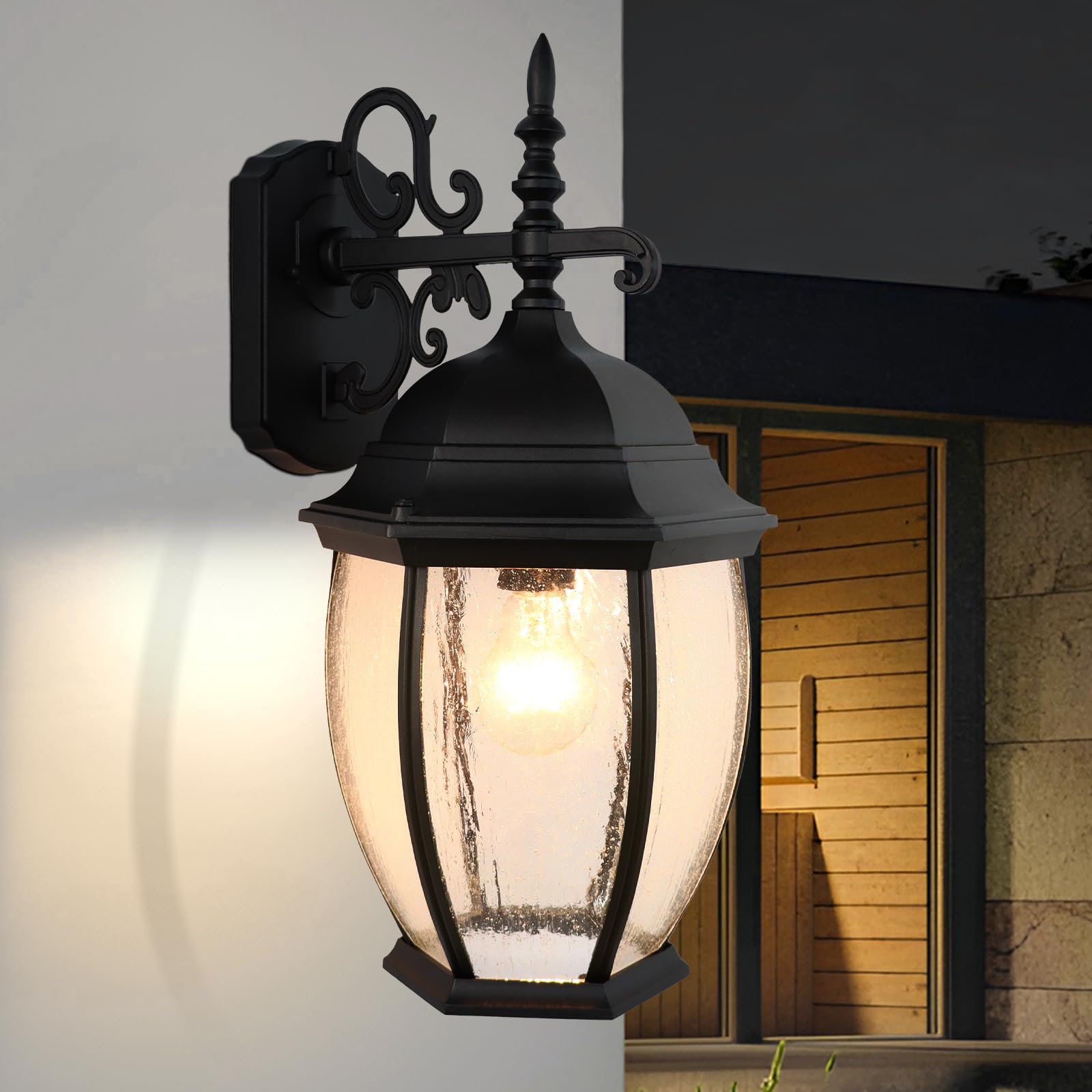 Lprzsg Outdoor Wall Lights, 18&quot; Waterproof Black Aluminum Sconce With Glass Shades For Porch, Patio