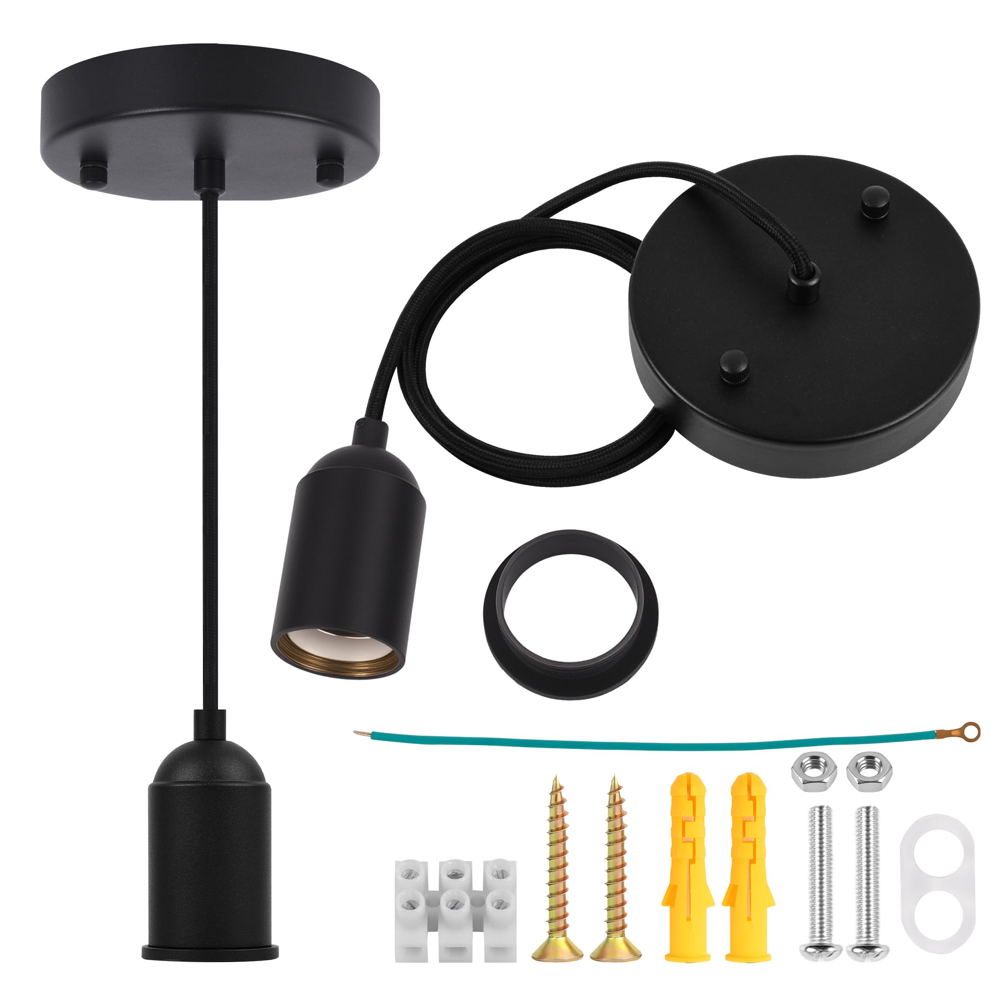 Hovnuyee Hanging Pendant Light Fixture Kit with Ceramic E26 Socket & Adjustable Fabric Cord, Vintage Industrial Mini Ceiling Lam