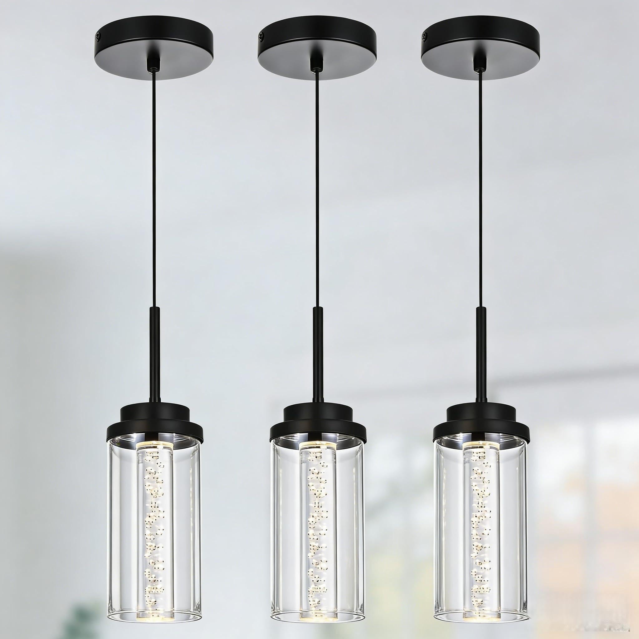 MELUCEE 3 Packs Modern LED Pendant Light Fixtures 5 Color Temperature Pendant Lights Kitchen Island Lighting Adjustable Height B