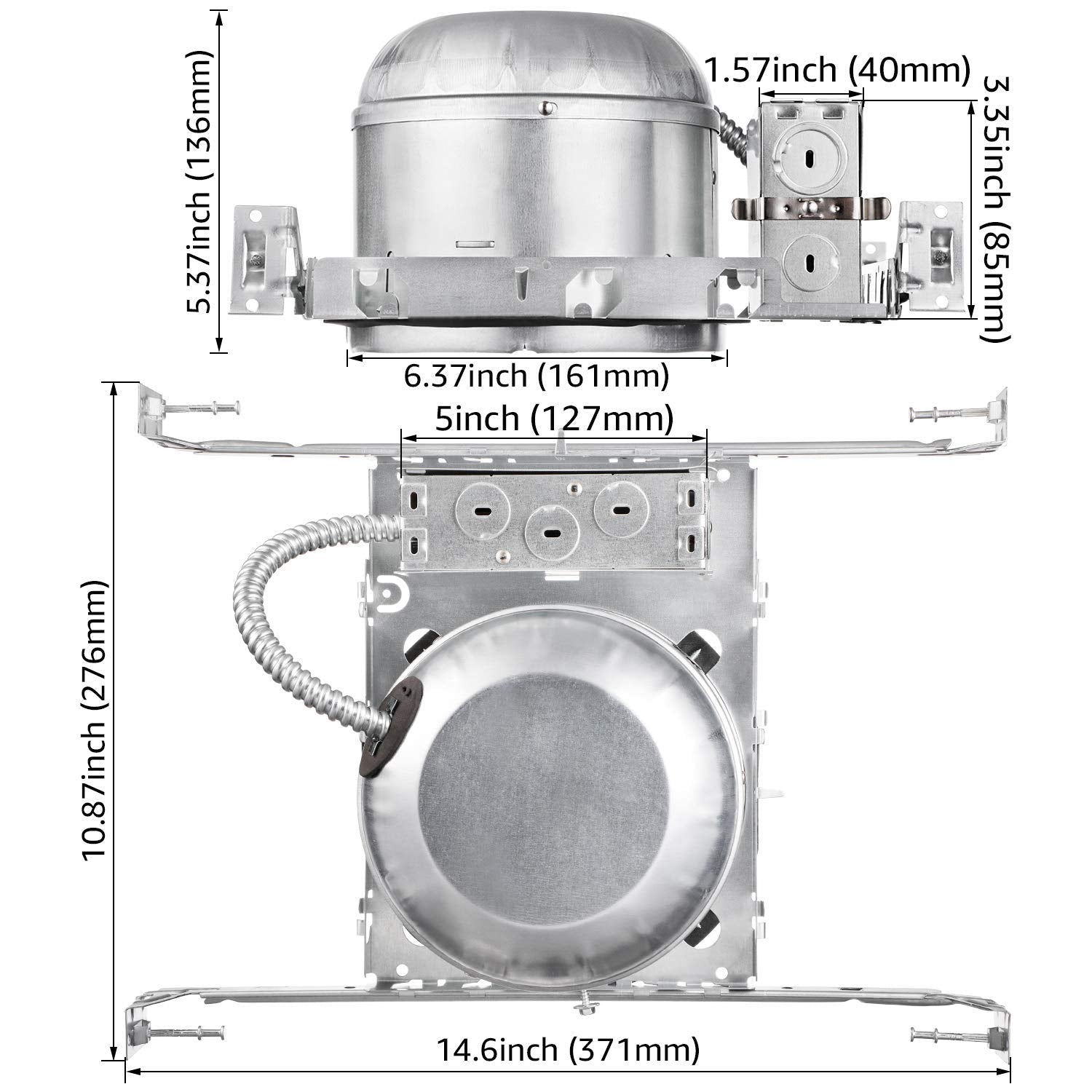TORCHSTAR 6 Inch Shallow Recessed Lighting Housing, IC Rated, Air Tight, ETL Listed, Metal, Model XO1NCRH-6TP24-S-8P,