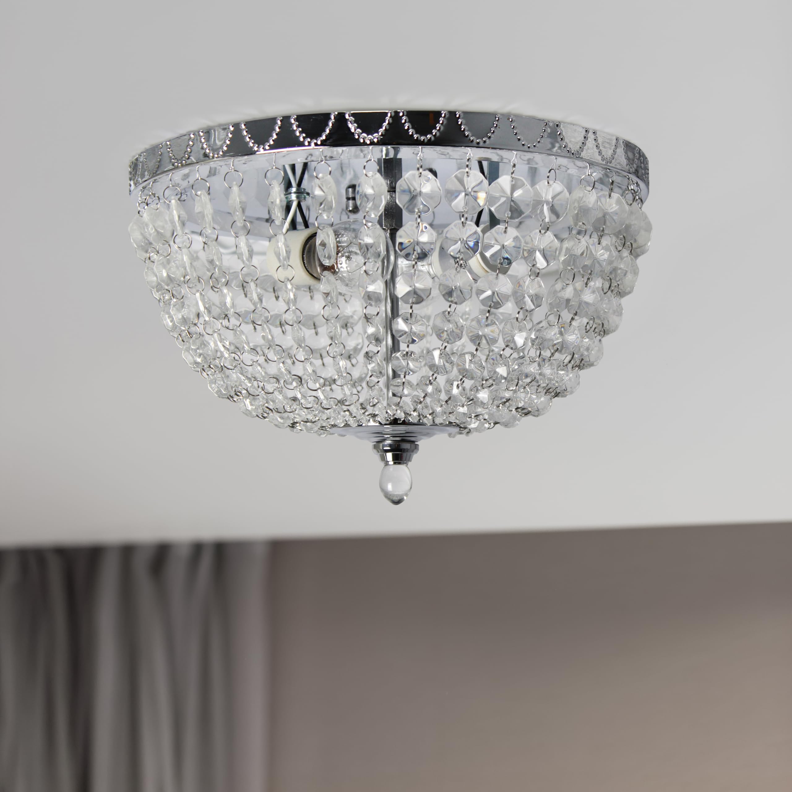 Elegant Designs FM1001-CHR Flushmount Ceiling Light, Crystal, Chrome, 13inx13inx8.25in